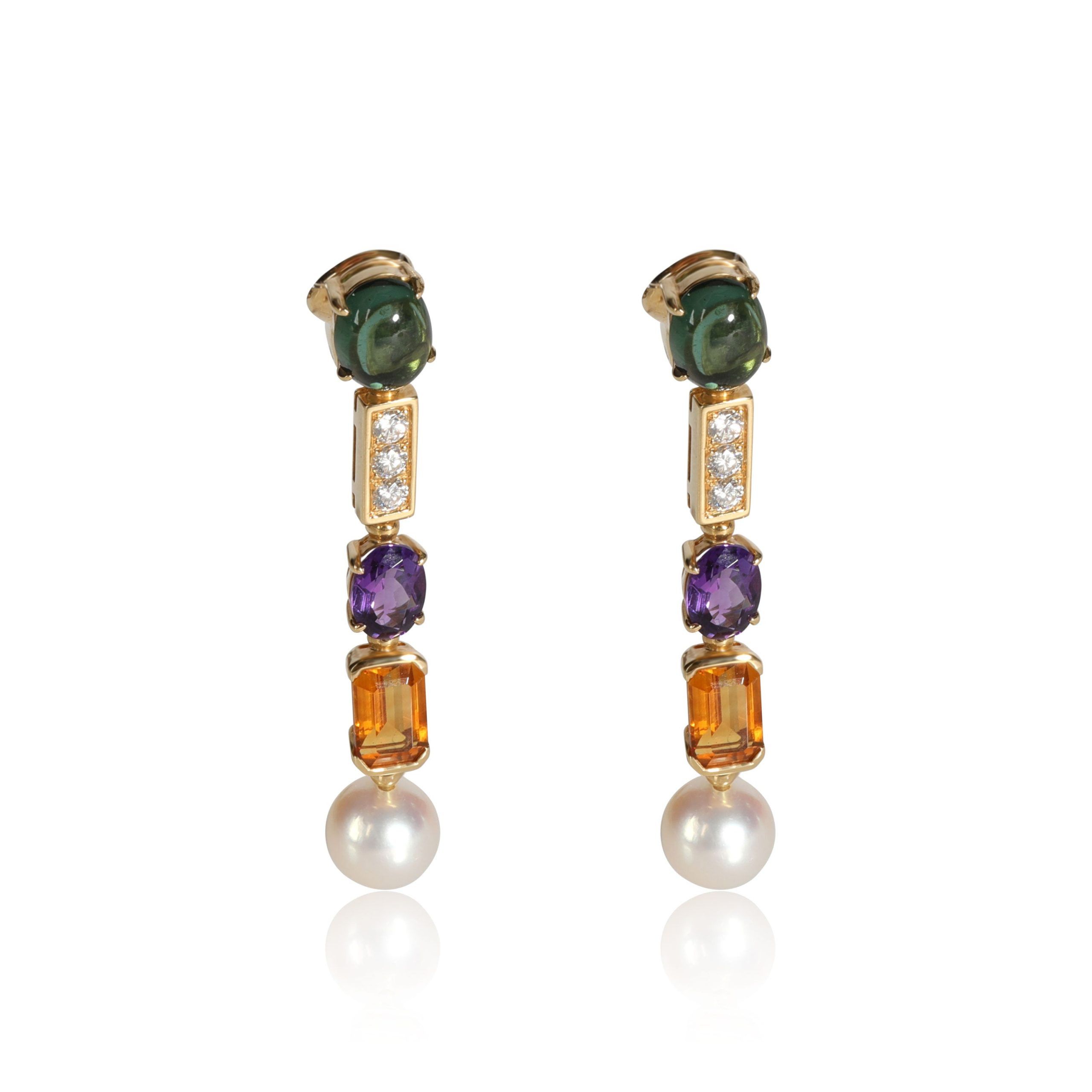 Bvlgari Allegra Diamond & Gemstone Drop Earrings in 18KT Yellow Gold 0.36 CTW