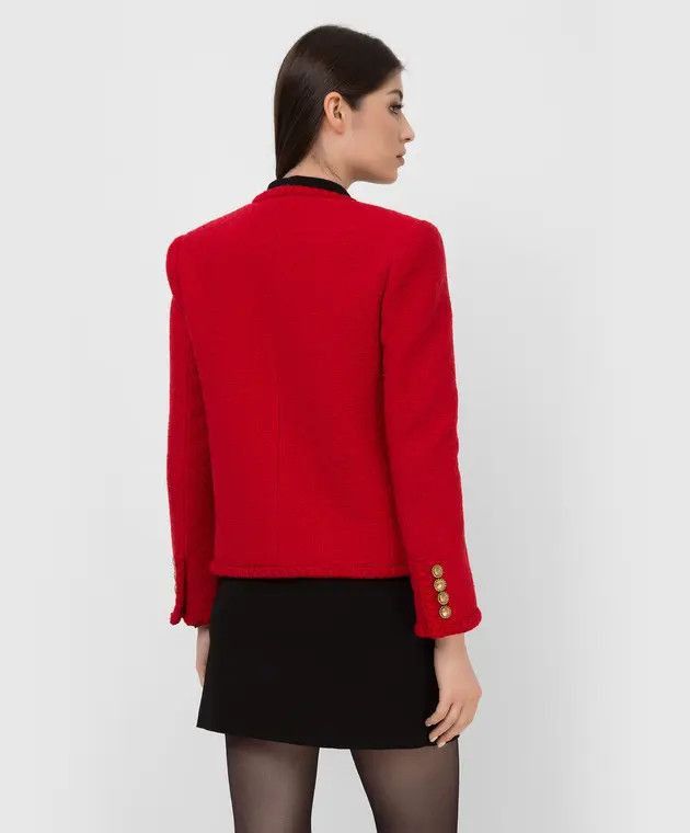 Saint Laurent Paris o1bcso1str1224 Short Jacket In Diamond Embossed in Red Size XS / US 0-2 / IT 36-38 - 4 Thumbnail