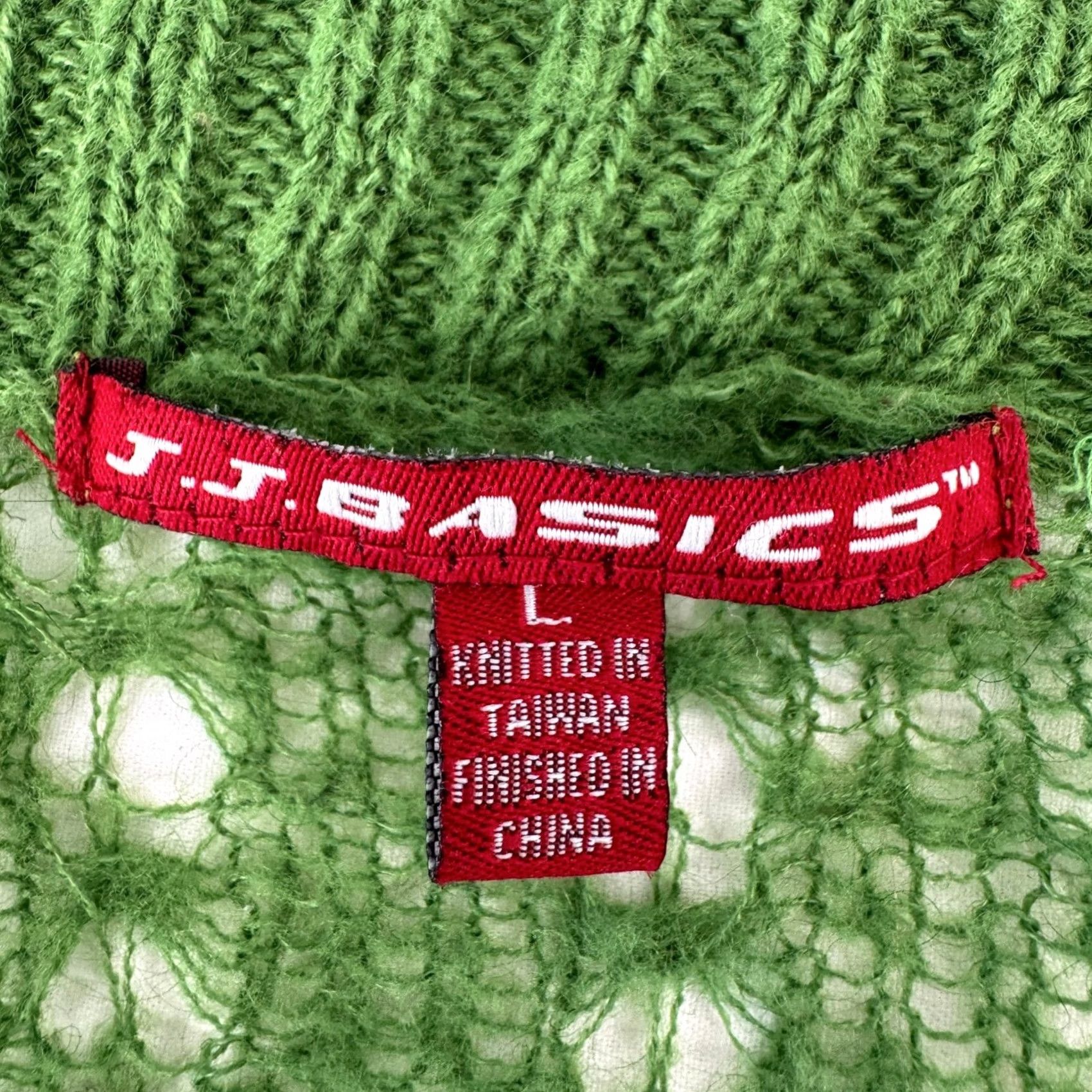 Vintage JJ Basics Cardigan Sweater Womens L Green Mohair Blend Open Knit Shawl Collar Size L / US 10 / IT 46 - 3 Thumbnail