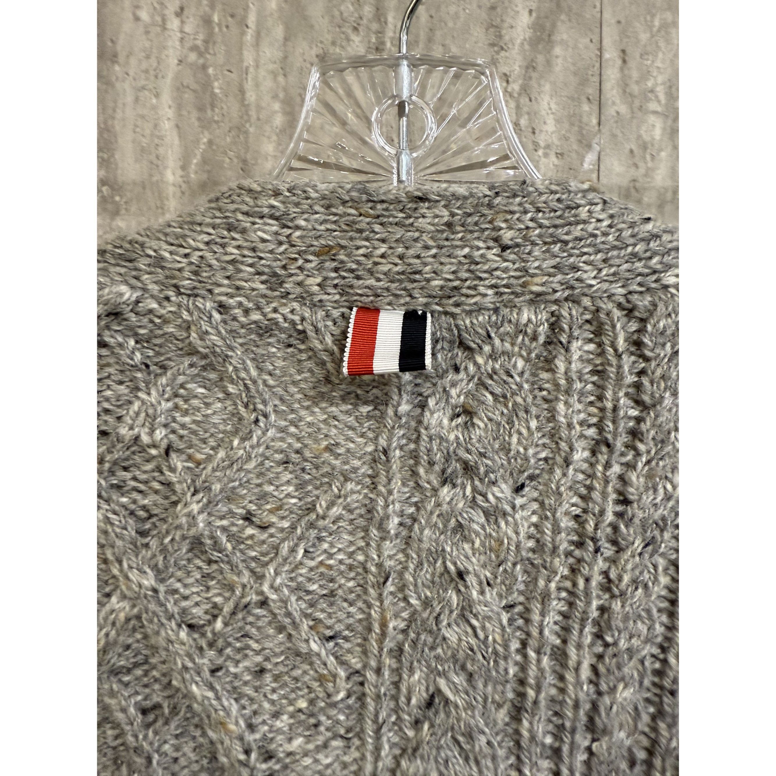Thom Browne Thom Browne Gray Cable Knit Wool Cardigan With Signature Str Size XXS / US 00 / IT 34 - 12 Thumbnail