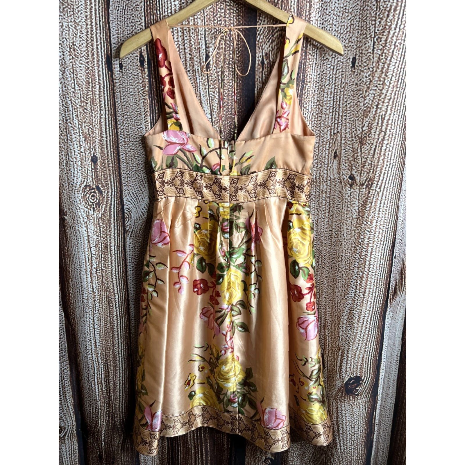 VINTAGE Forever Twenty One Floral Satin Beading Empire Waist Dress Size  Small Y2K