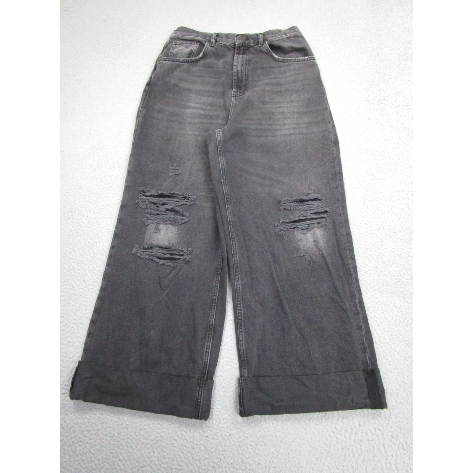 Bdg BDG Skater Baggy Jeans Womens 31x30 Black Wide-Leg Y2K 90s Grunge Skatewear Distressed Size 24" / US 00 / IT 34 - 2 Thumbnail