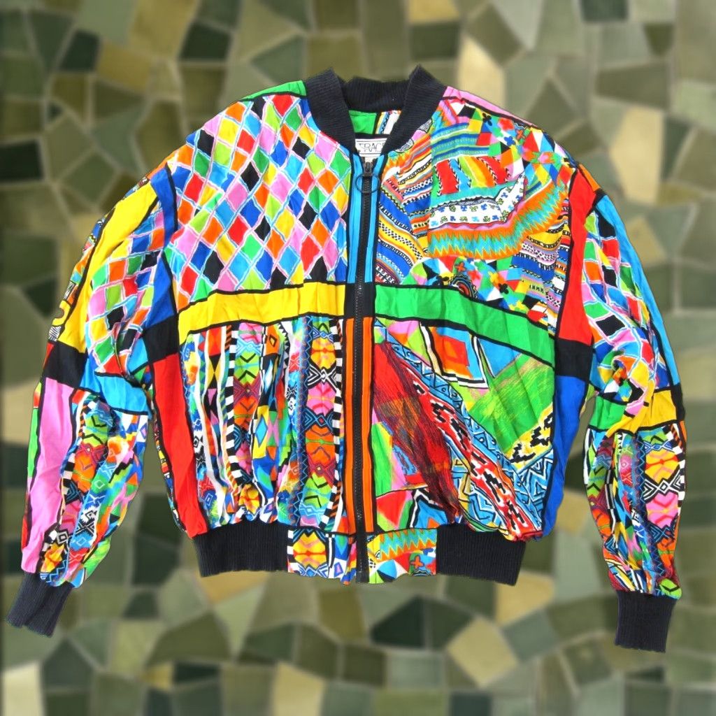 Rainbow VINTAGE TRACES Jacket Geometric 100% Rayon Rainbow Track M-L Women Zip Size M / US 6-8 / IT 42-44 - 1 Thumbnail