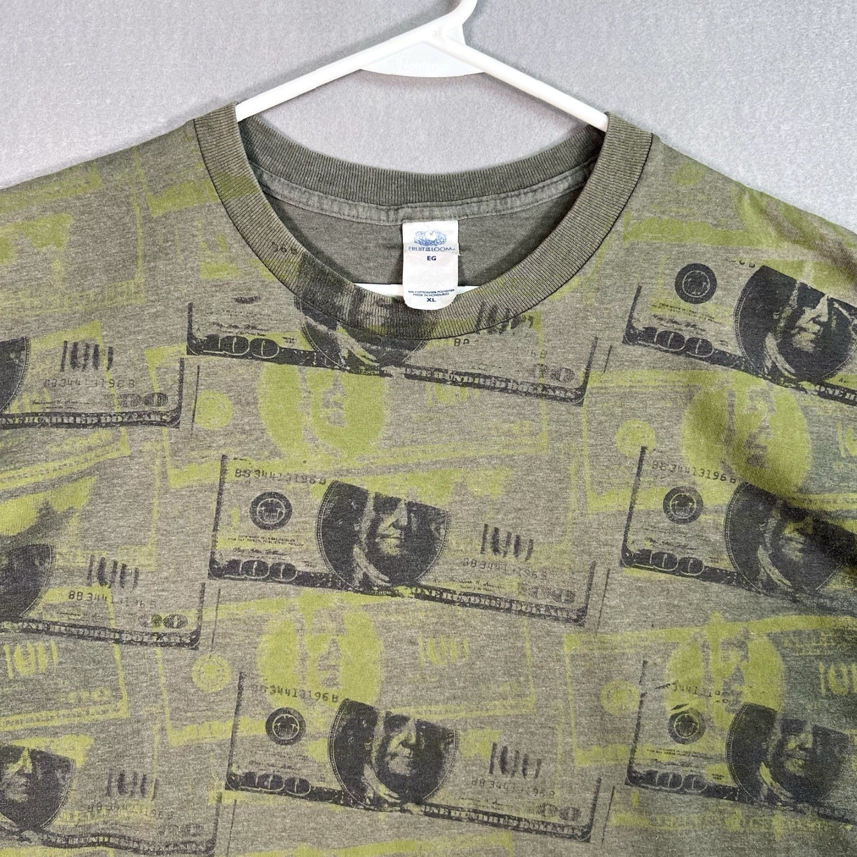Fruit Of The Loom VINTAGE 2000s Dollar Bill Benjamin Rap Tee Shirt Adult XL Green Graphic Tee Men Size US XL / EU 56 / 4 - 4 Thumbnail