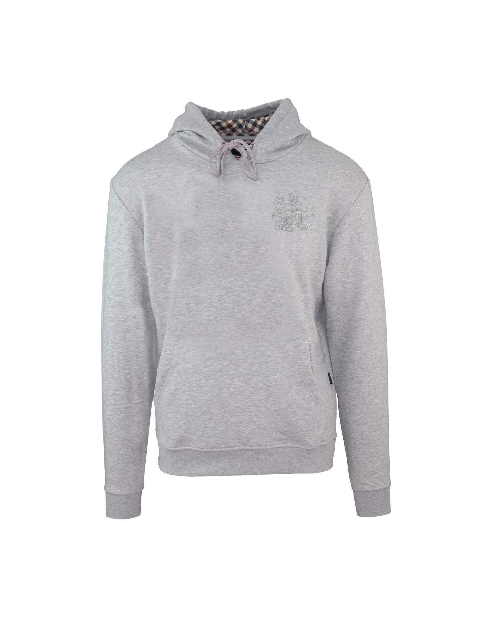 image of Aquascutum Solid Color Cotton Sweatshirt With Fixed Hood in Grey, Men's (Size 2XL)