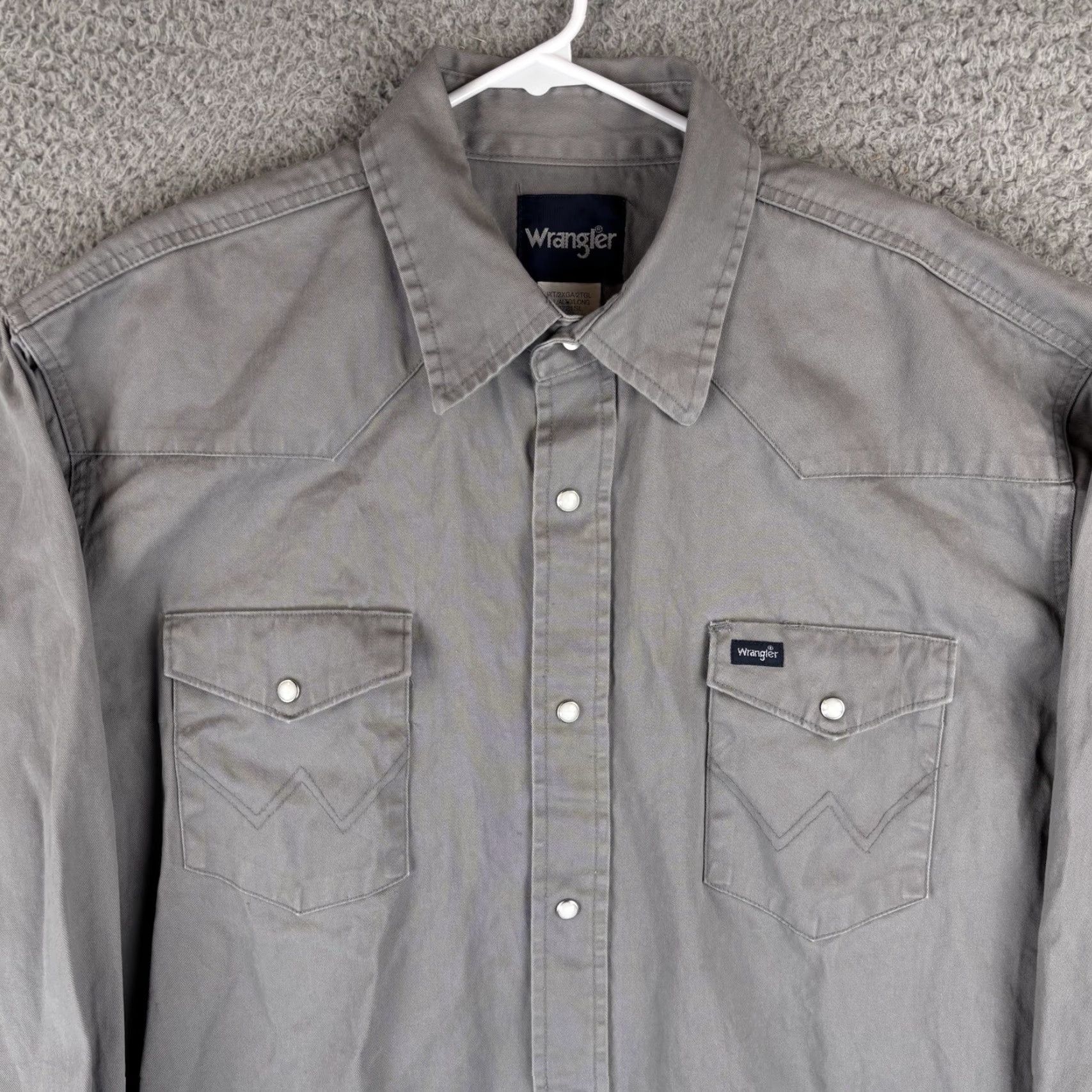 Wrangler Wrangler Shirt Mens 2XLT Gray Brushpopper Western Pearl Snap Cowboy Rodeo Size US XXL / EU 58 / 5 - 2 Thumbnail