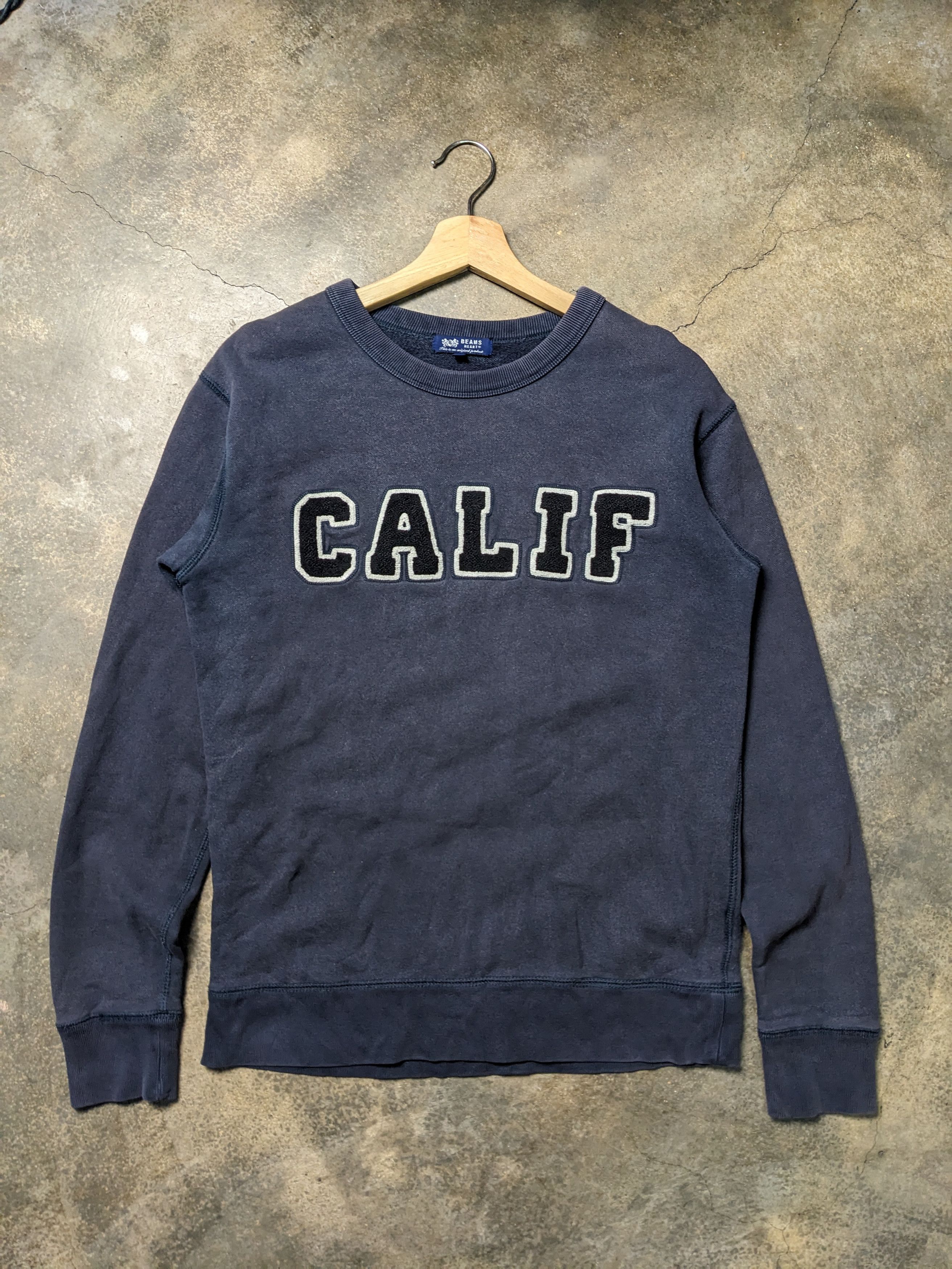 image of Beams Plus Beams Hearts Calif Sweatshirt in Faded Blue, Men's (Size Small)