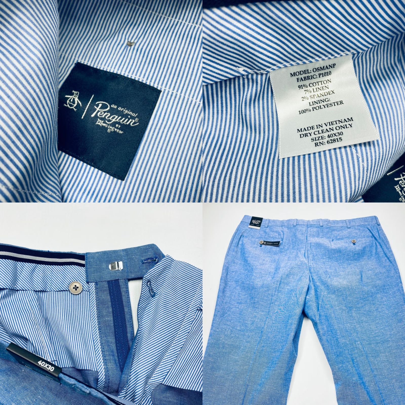 Vintage NWT Penguin by Munsingwear Pants Mens 40x30 Slim Fit Blue Linen Blend Pant 40 Men Casual Dress Pants 7872 Size US 40 / EU 56 - 8 Thumbnail