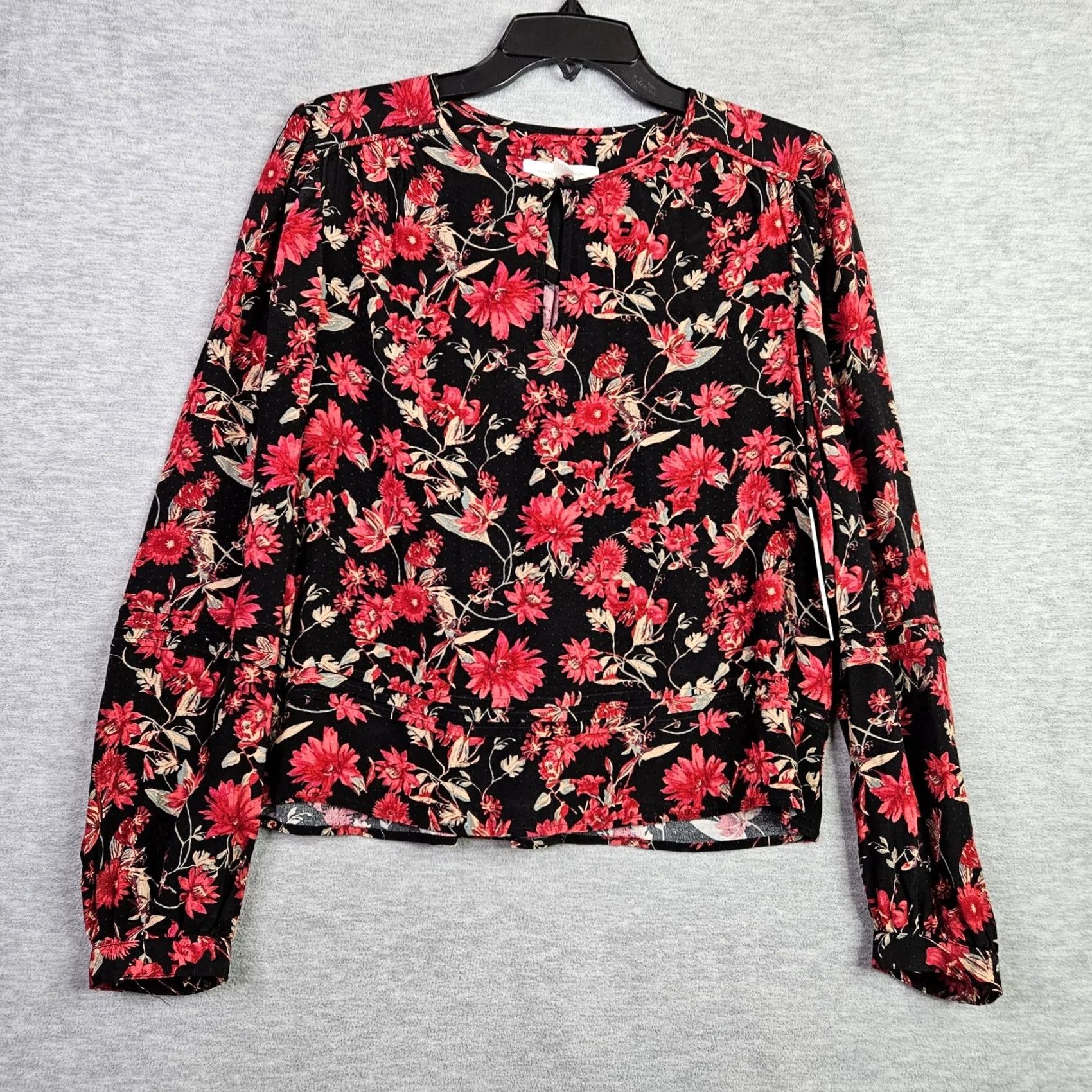 Treasure & Bond Treasure & Bond Women’s Blouse S NWT Black Red Floral Boho Peasant Long Sleeve Round Neck Shirt Shirt? Size S / US 4 / IT 40 - 2 Thumbnail