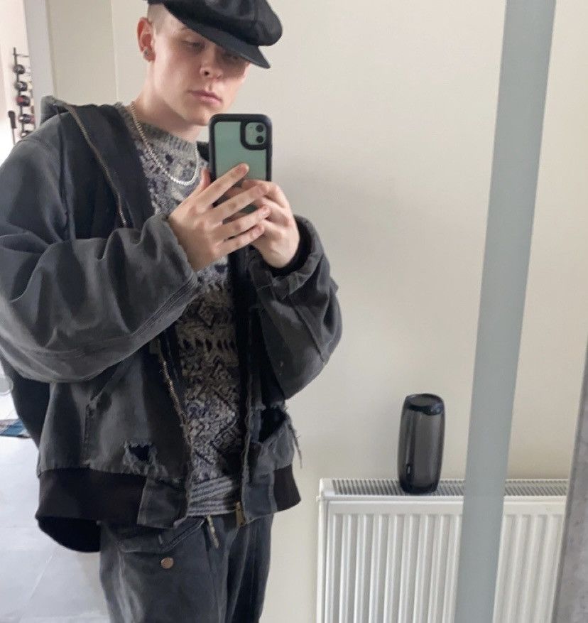 Vintage Black L Carhartt Worn Distressed Denim Jacket