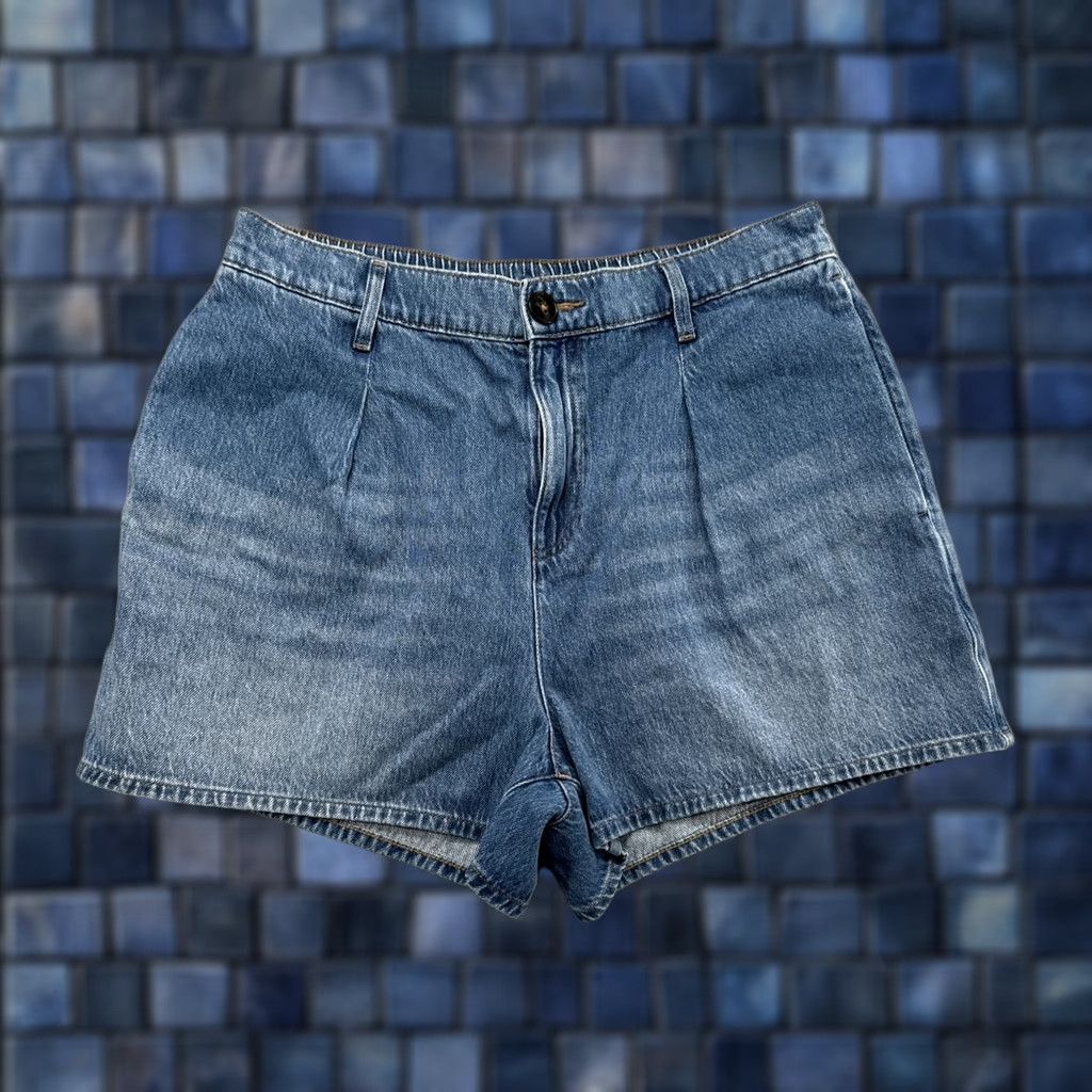Express Express Super High Rise Elastic Waist Denim Shorts Women L Blue Mom Style Womens Size 36" / US 14 / IT 50 - 1 Thumbnail