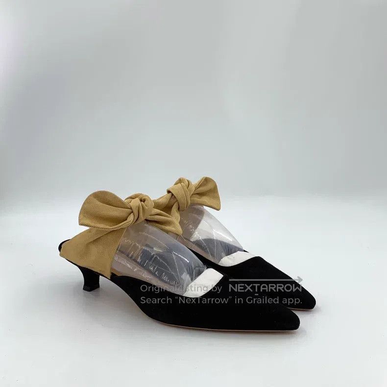 The Row The Row Black Pointed Toe Tie Bow Thin Heel Mules Size US 7.5 / IT 37.5 - 2 Thumbnail