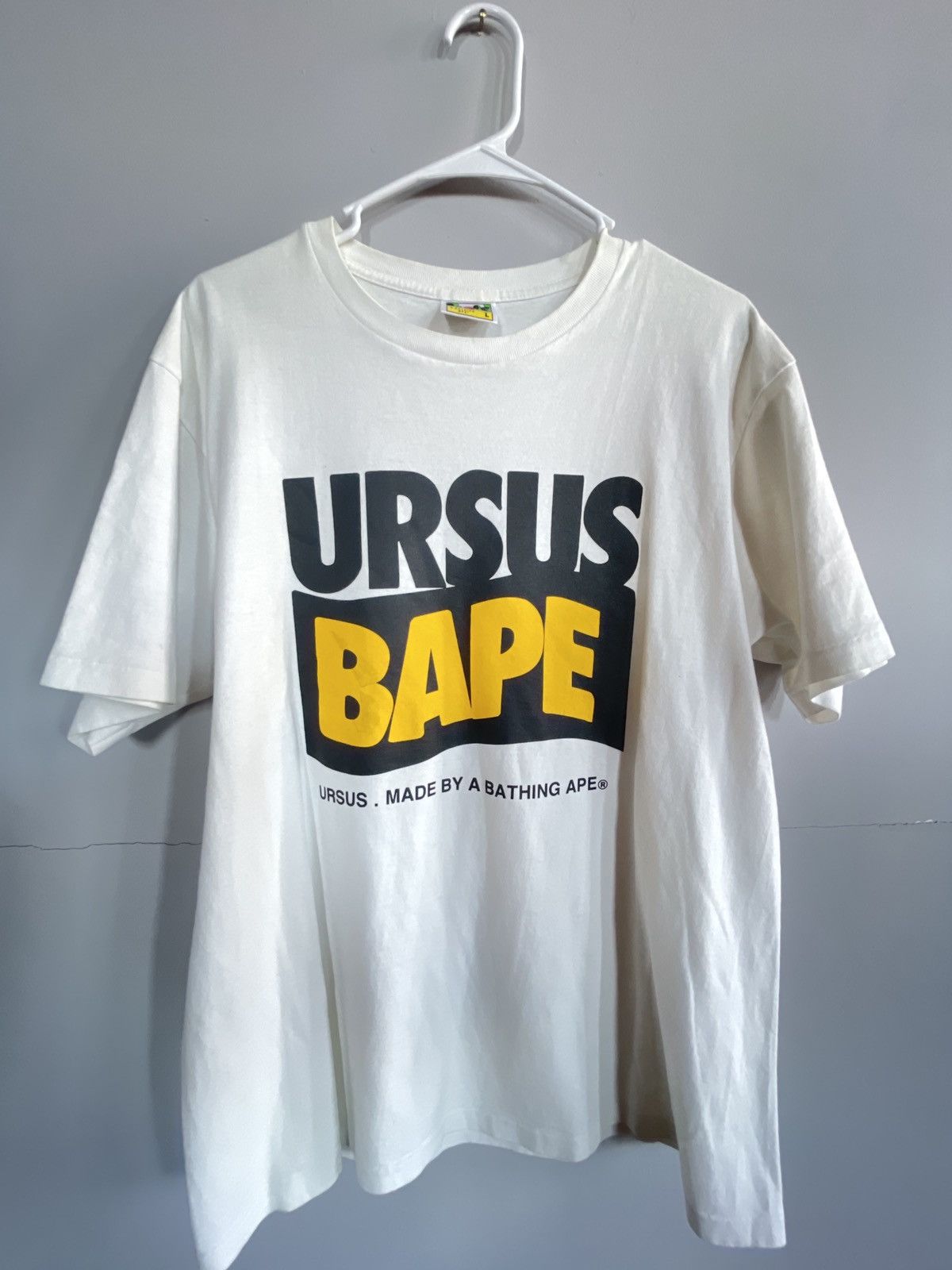 Bape Ursus Bape White/Yellow Banner Logo Tee