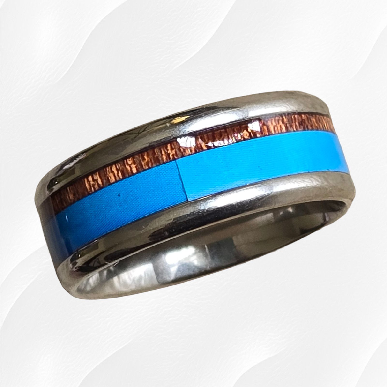 Other Turquoise Wood Pattern Stainless Steel Fashion Ring Size 8 Size ONE SIZE - 3 Thumbnail