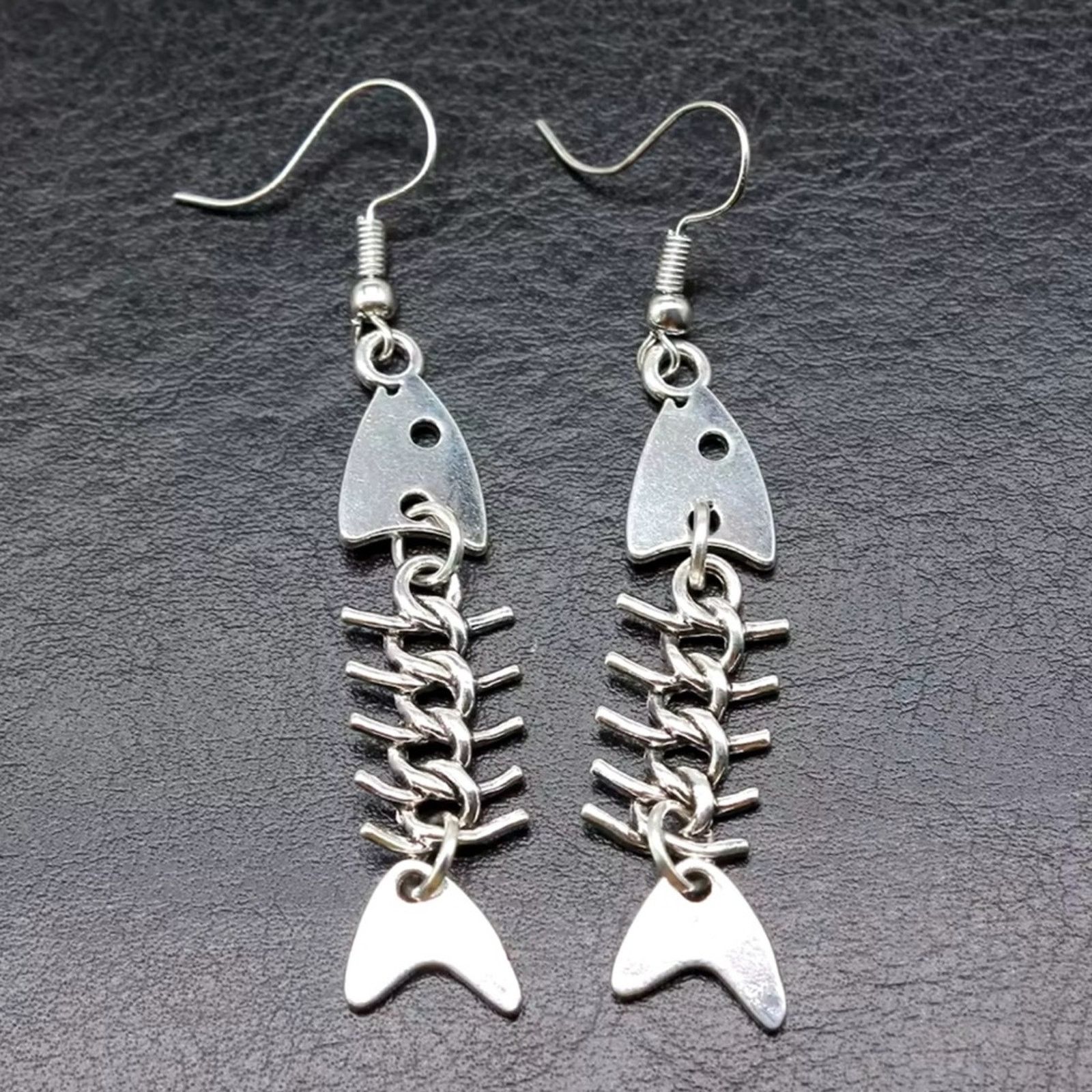 Other Retro Silver Fish Bone Silver Earrings Size ONE SIZE - 2 Thumbnail
