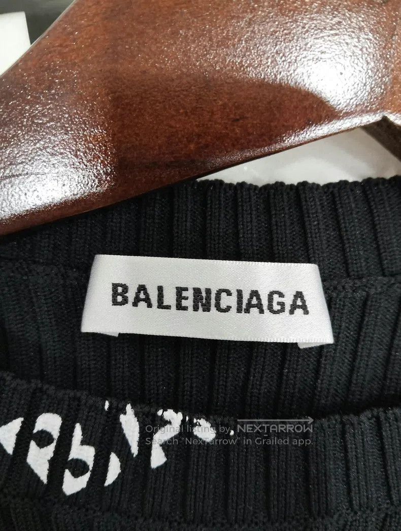 Balenciaga Balenciaga Black Logo All-Over Print Knit Sweater Size US S / EU 44-46 / 1 - 3 Thumbnail