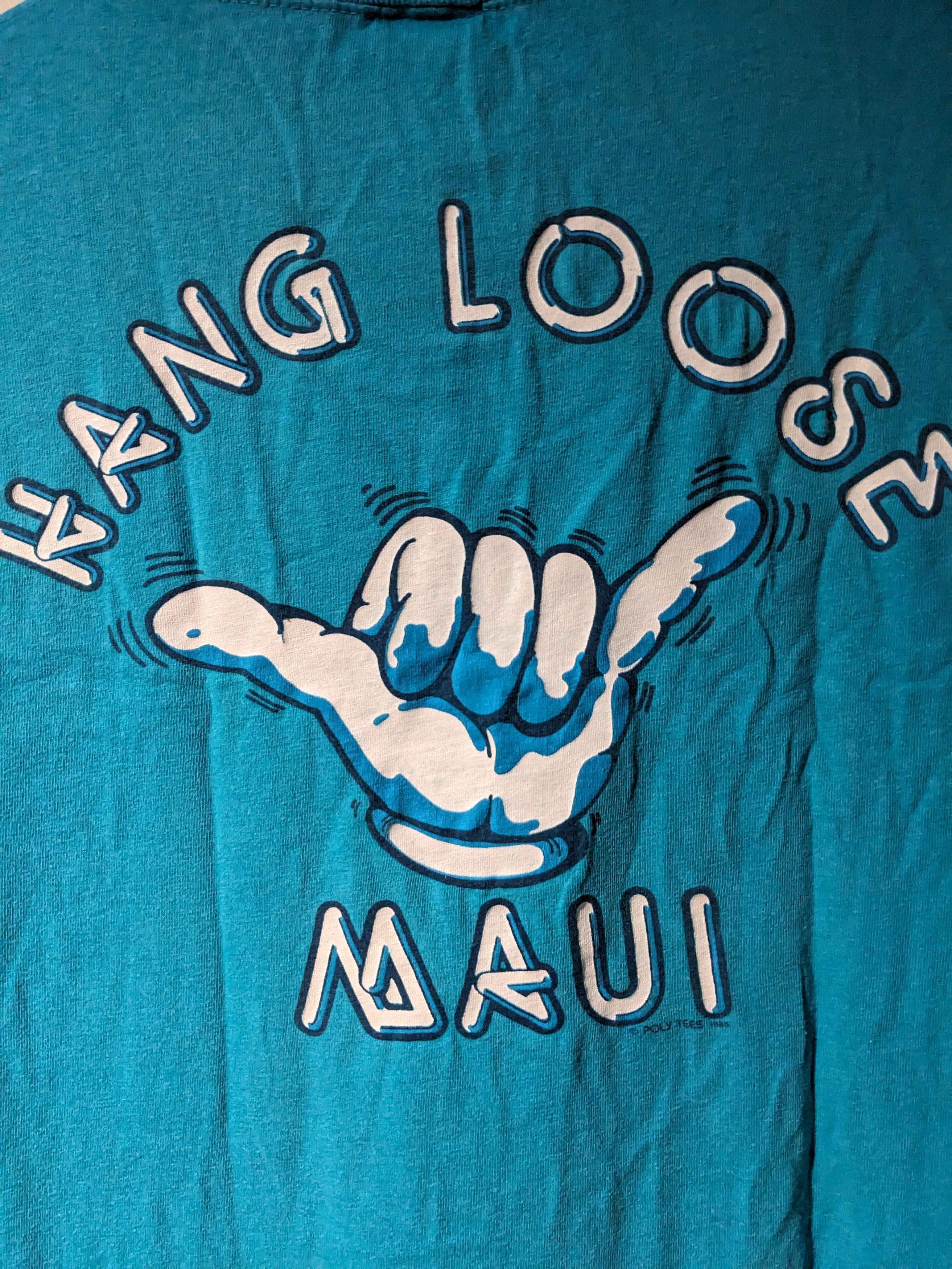 Designer × Vintage Vintage 90s Hang Loose Hawaii Maui Blue X-Large T-Shirt Size US XL / EU 56 / 4 - 2 Thumbnail