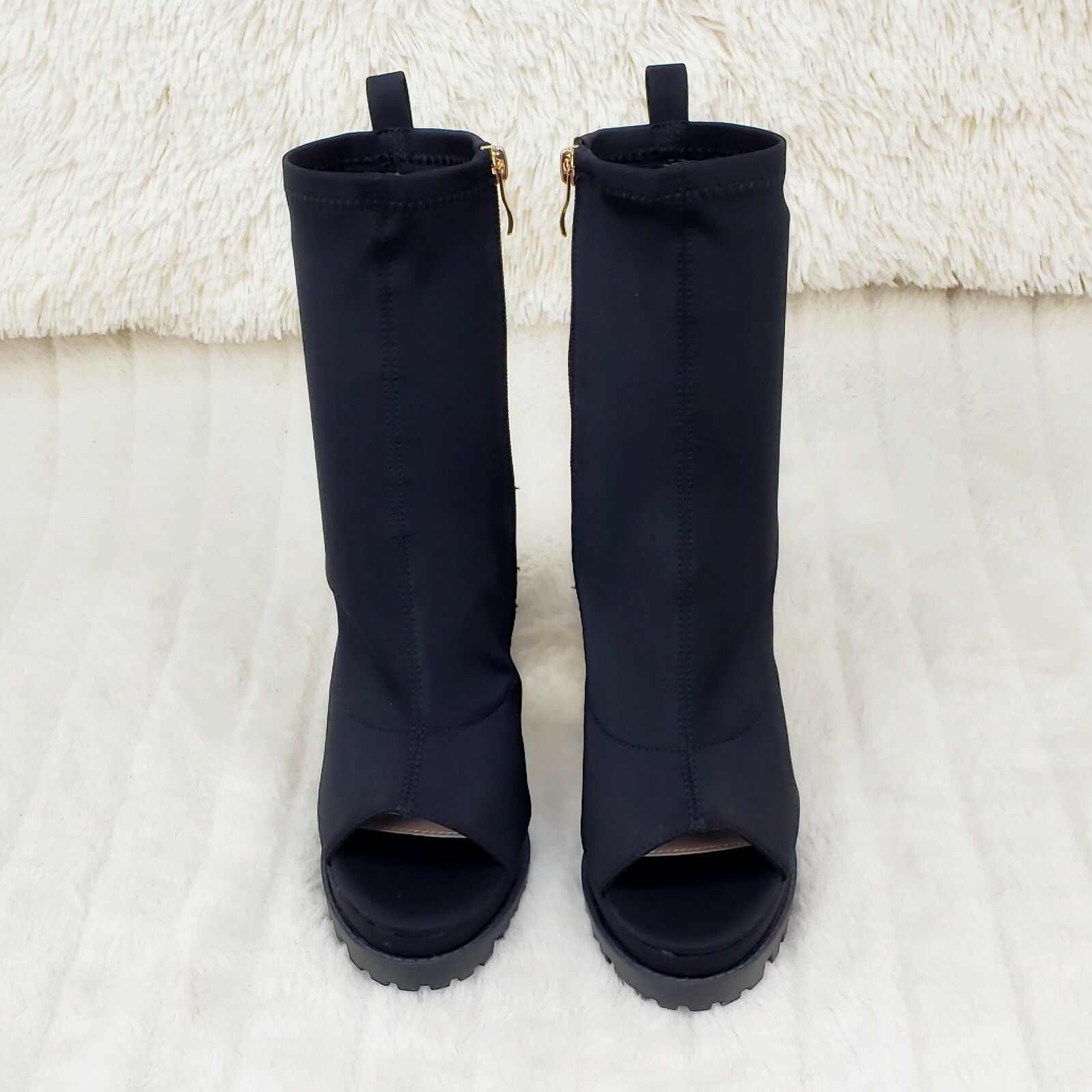 Other Natalie Black Chunky Heel Stretch Open Toe Lug Sole Ankle Bo Size US 7.5 / IT 37.5 - 3 Thumbnail