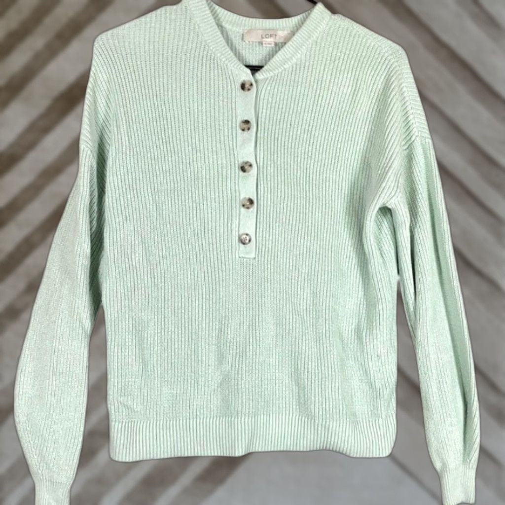 Loft VINTAGE LOFT Womens Sweater Green Knitted Henley Long Sleeve 100% Cotton XS Size XS / US 0-2 / IT 36-38 - 1 Thumbnail