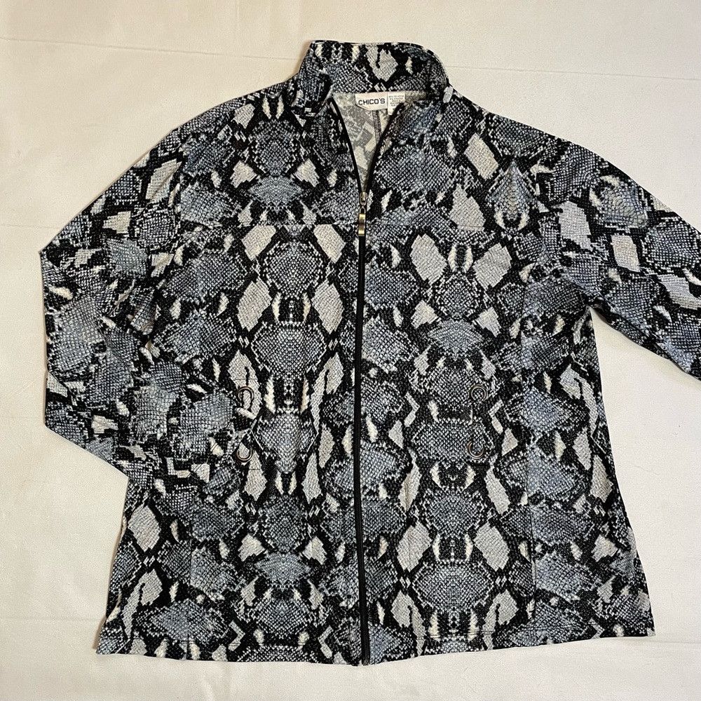 Chicos Chico's Snake Print Full Zip Stretch Long Sleeve Jacket Siz Size XL / US 12-14 / IT 48-50 - 6 Thumbnail