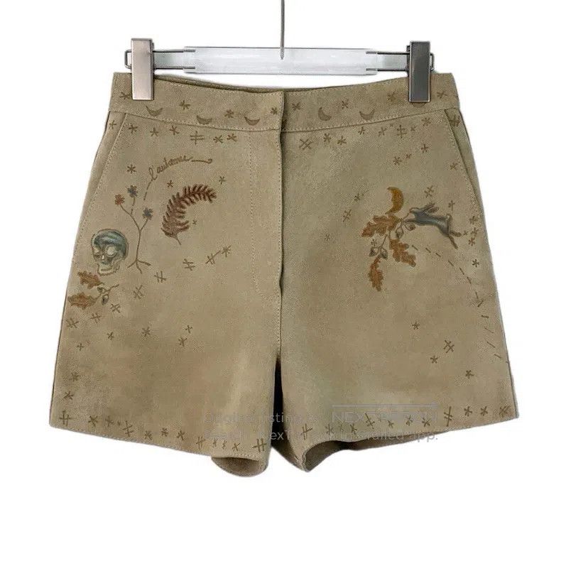 Dior Brown patterned embroidered suede casual shorts