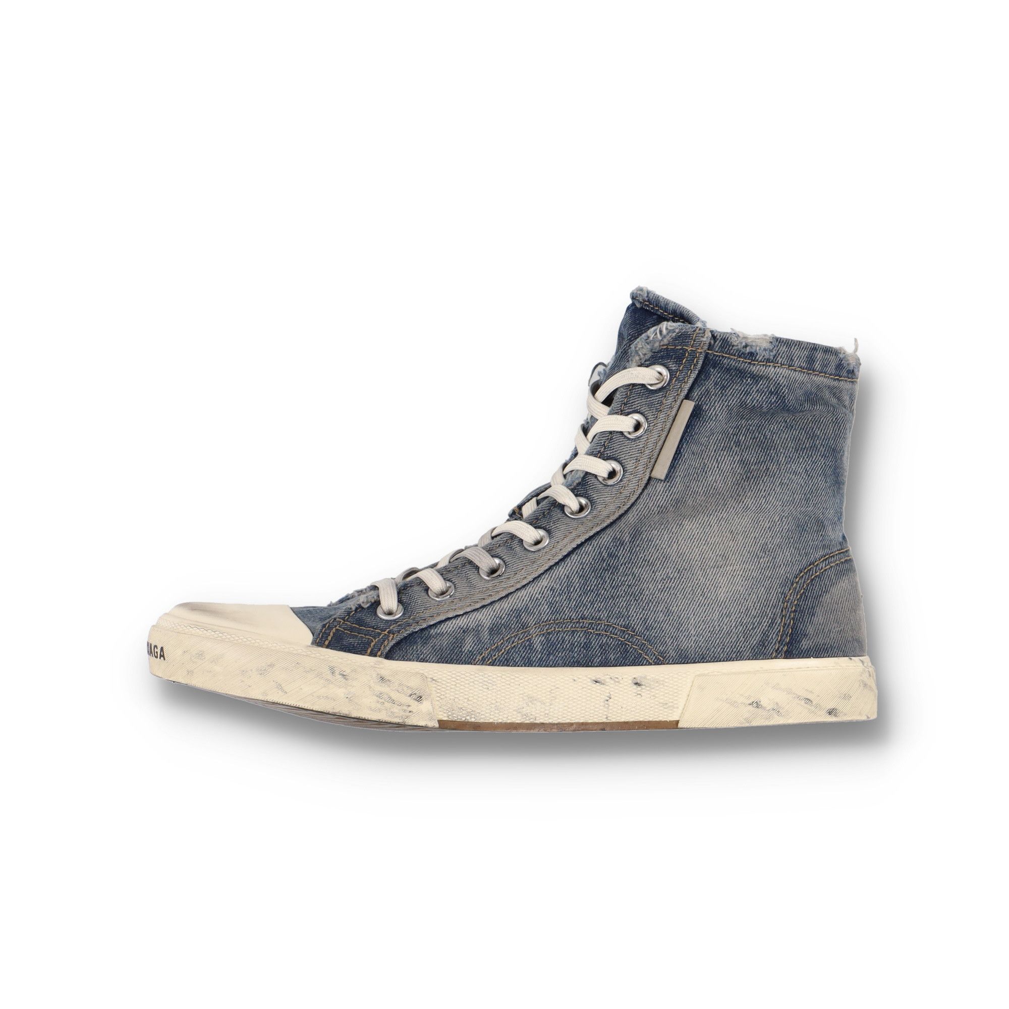 Balenciaga Blue Denim Paris 90's Logo Distressed Hi-Top Trainers Size US 10 / IT 40 - 1 Thumbnail