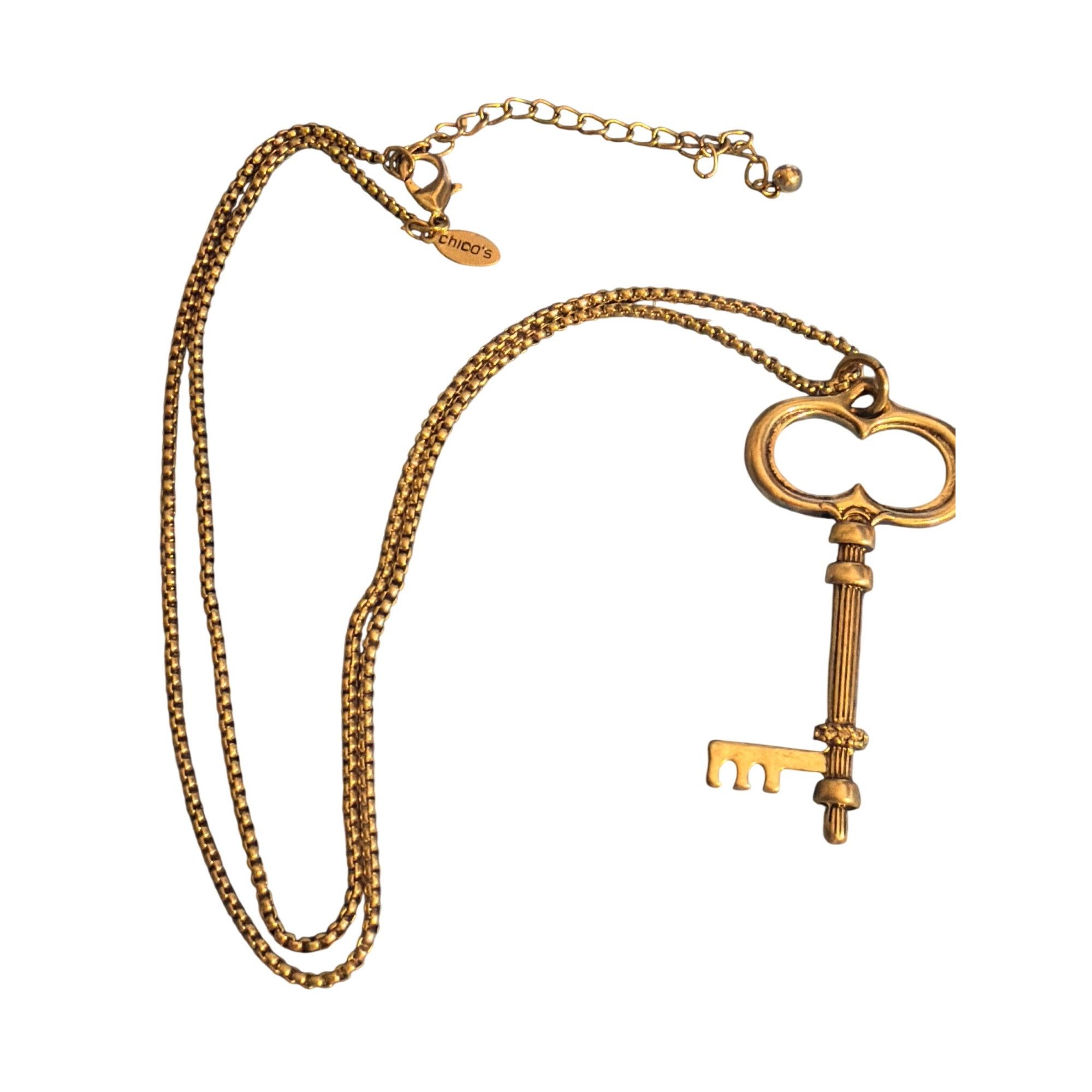 Chicos Chicos Silver Tone Chain Necklace Skeleton Key Pendant Adj 3 Size ONE SIZE - 1 Thumbnail