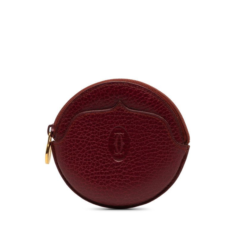 image of Cartier Round Zip Coin Wallet Coin Case Leather In in Rose Gold, Women's