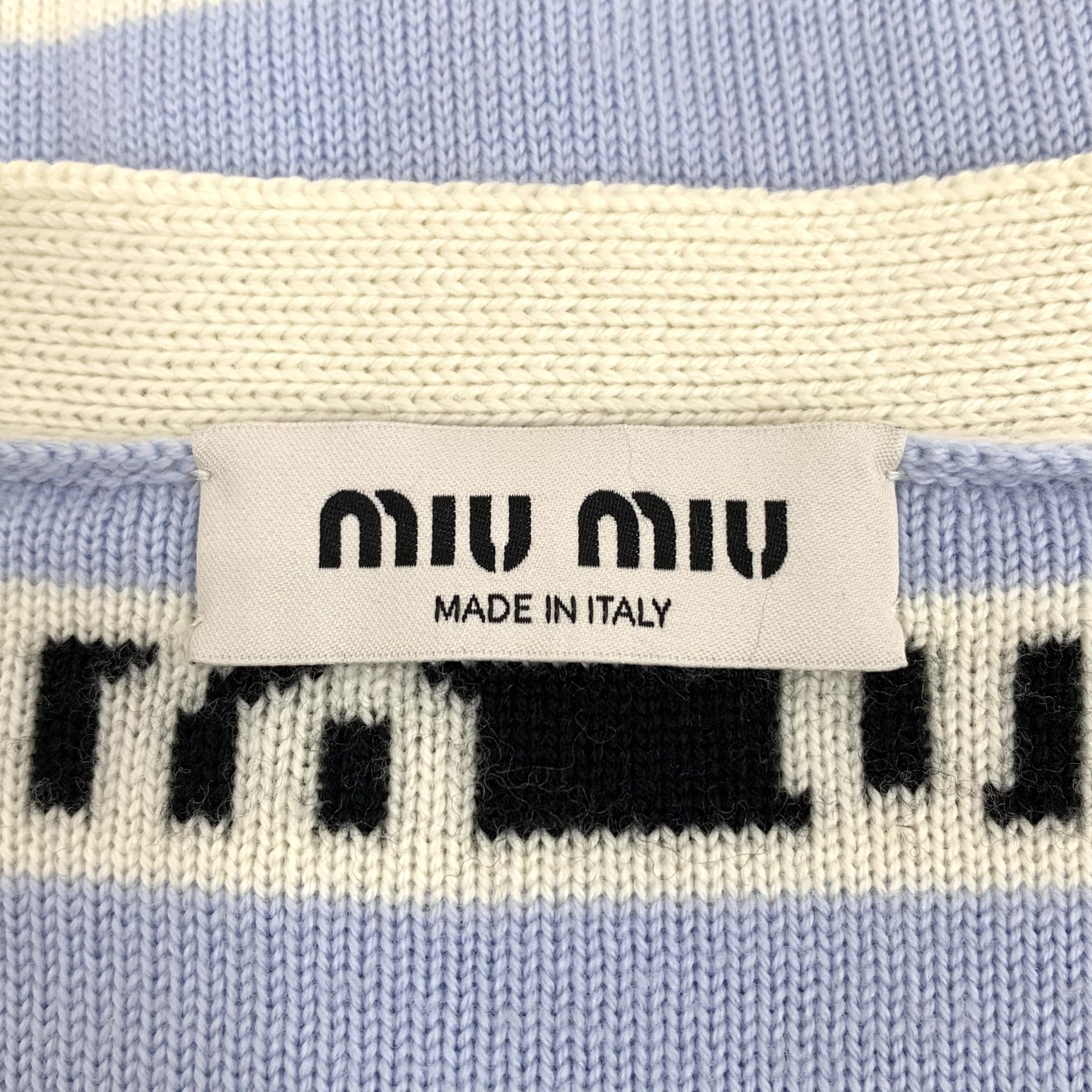 Miu Miu Miu Miu Striped Logo Wool Cardigan Light Blue (40) Size US XXS / EU 40 - 5 Thumbnail