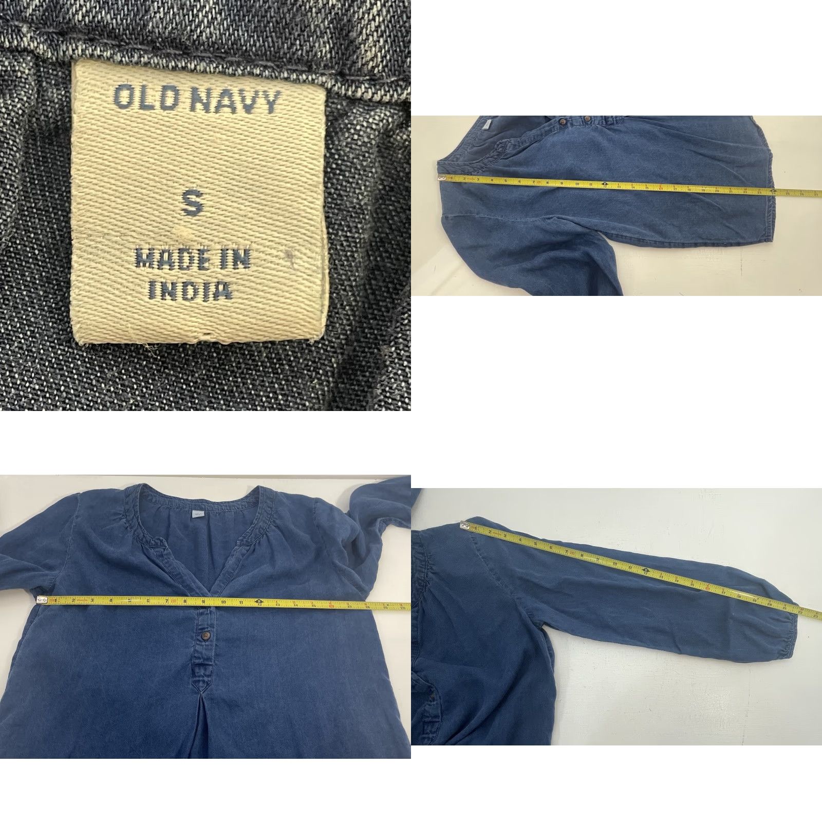 Old Navy Old Navy Shirt Women Small Dark Wash Blue Denim Look V Neck Long Sleeve Knit Button Pullover Casual Fall Winter Spring Size S / US 4 / IT 40 - 9 Thumbnail