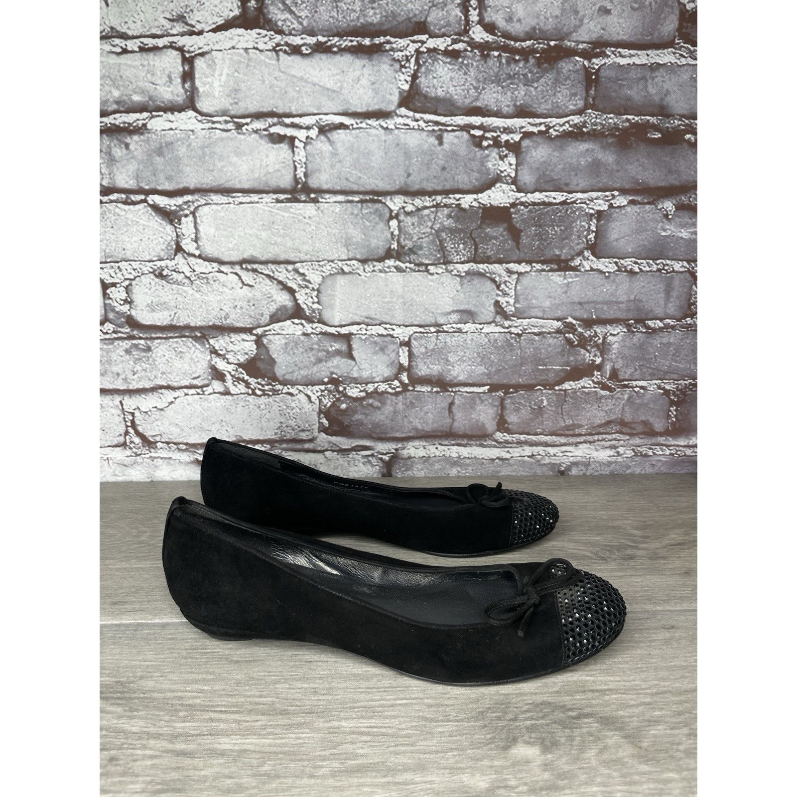Stuart Weitzman Stuart Weitzman Black Suede Rhinestones Bow Ballet Flats Wom Size US 7.5 / IT 37.5 - 19 Thumbnail