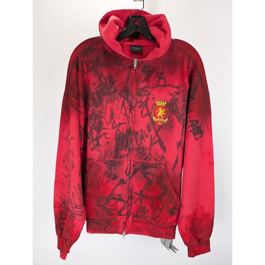 Balenciaga o1rshd1 Skater Zip Hoodie in Red Size US S / EU 44-46 / 1 - 2 Thumbnail