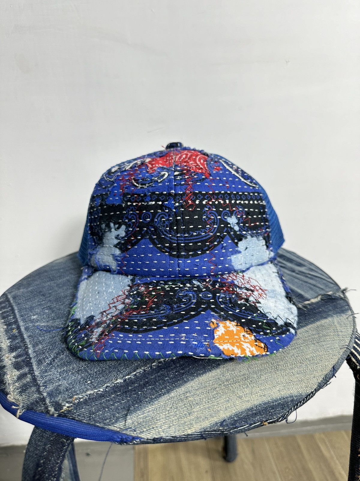Handmade Custom Made Distressed Paisley Patchwork Boro Trucker hats Size ONE SIZE - 1 Thumbnail