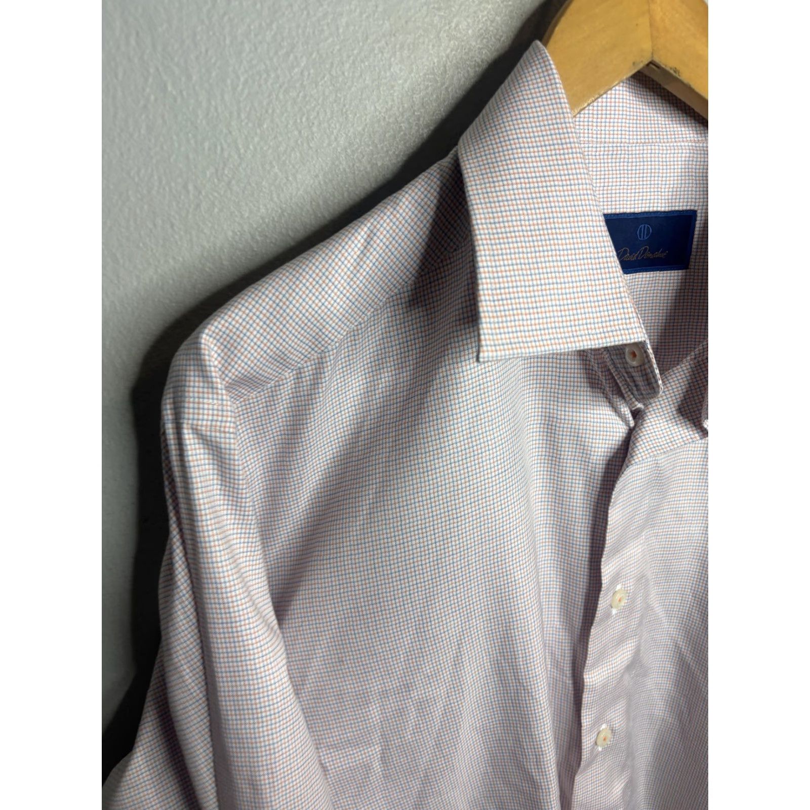 David Donahue David Donahue Shirt Mens 16.5 34/35 Orange Blue Check Dress Long Sleeve Cotton Shirt Size 46R - 2 Thumbnail