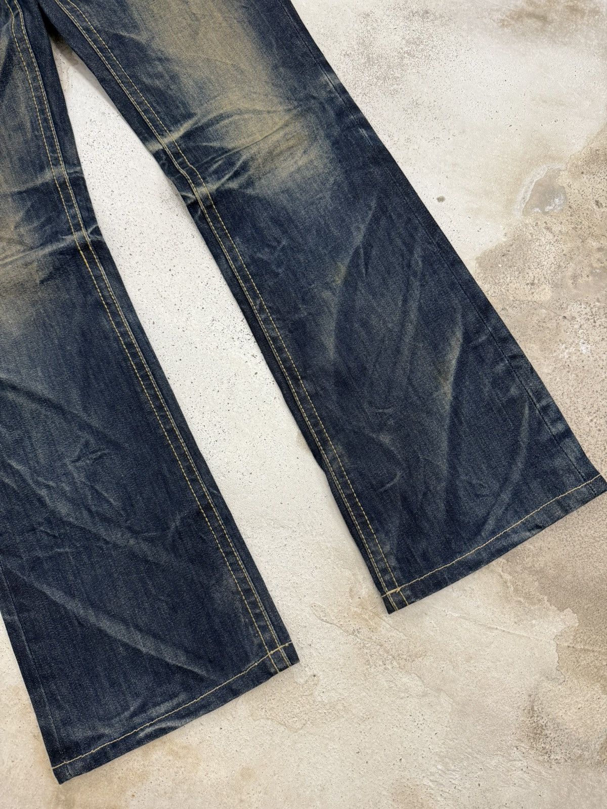 Japanese Brand Lolita Dark Mudwash Whisker Embroidery Flare Denim Pants Size US 27 - 5 Thumbnail