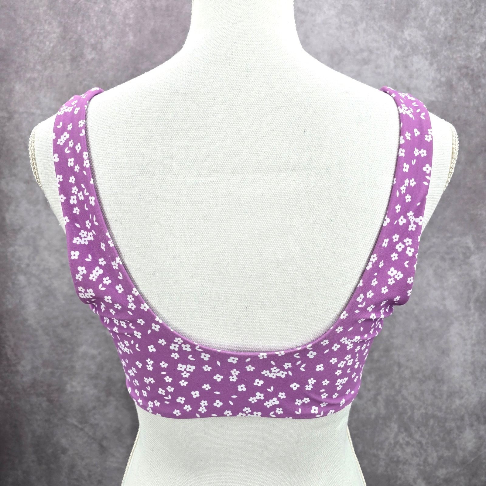 Other Purple White Floral Tie Front Padded Bikini Top Swim Medium Size ONE SIZE - 4 Thumbnail