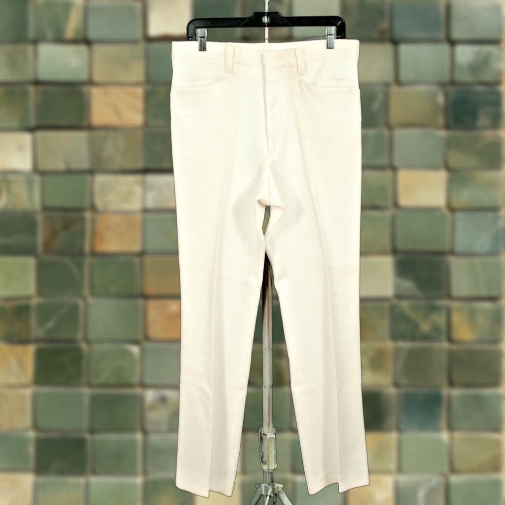 Levi's VINTAGE Levi's White Textured Boot Cut Slacks 34x31 1960s 60s Levis Pants Mens Size US 34 / EU 50 - 1 Thumbnail