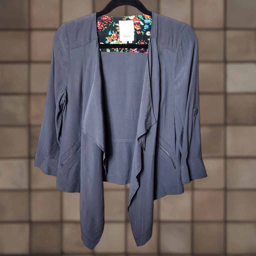 Anthropologie Anthropologie Jacket Women Open Waterfall Moto Style S Gray Rayon Elevenses Dark Gray Short Sweat? Size S / US 4 / IT 40 - 1 Thumbnail