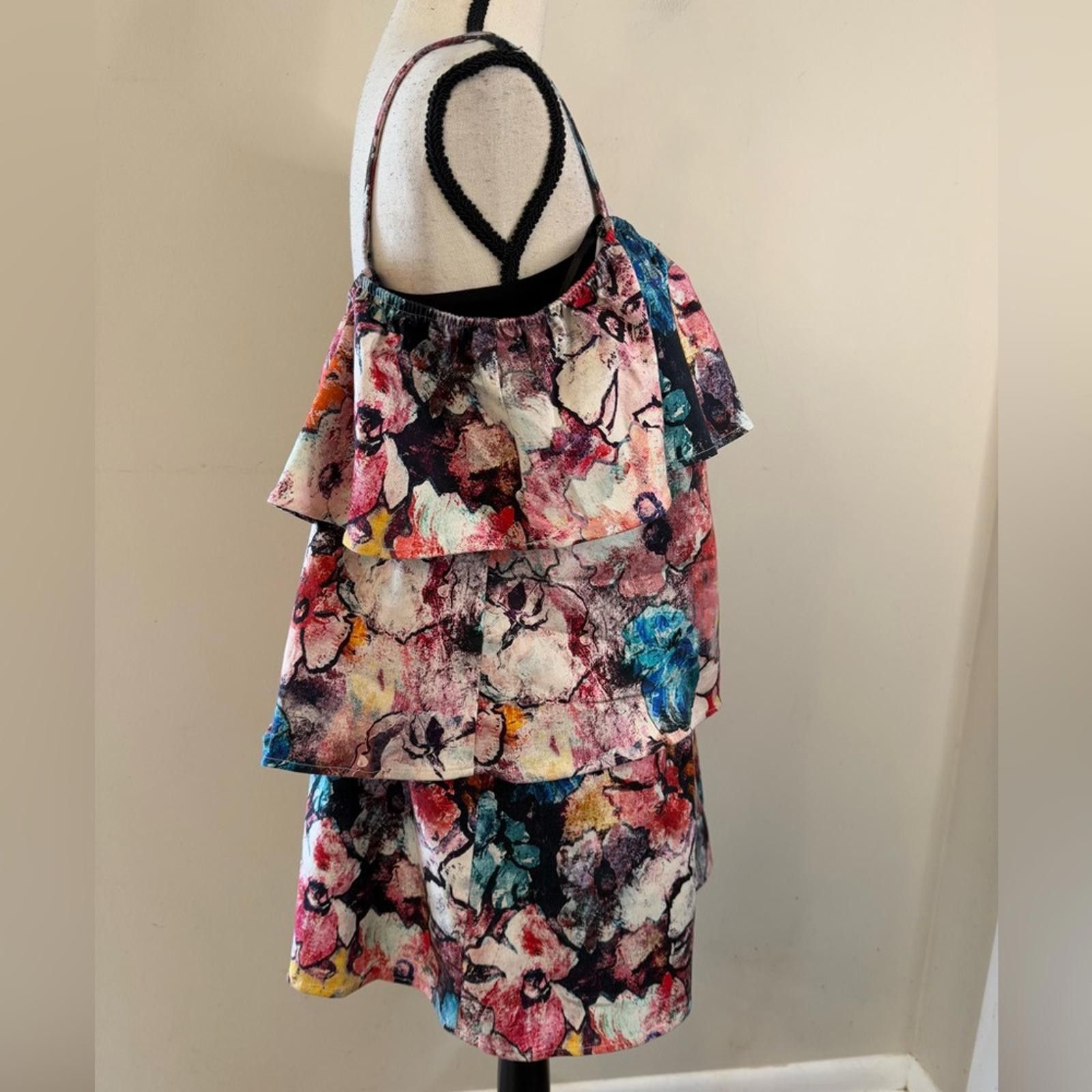 Other Black Halo Ruffled Tiered Mini Dress Floral Print SZ XS Size XS / US 0-2 / IT 36-38 - 2 Thumbnail