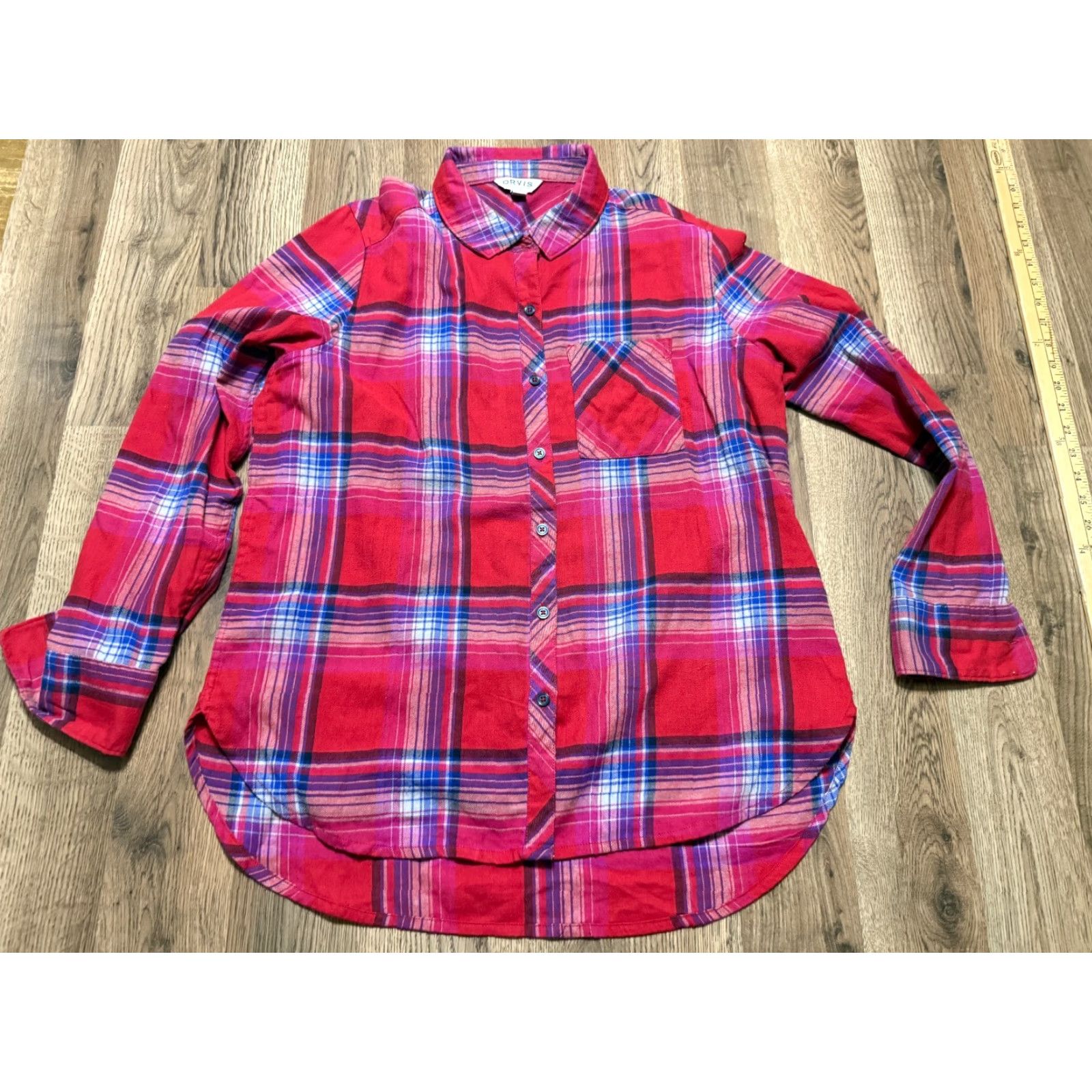 Orvis Orvis Shirt Womens Large L Button-Up Plaid Long Sleeve Blue Red Purple White Cotton Flannel Casual Winter Size L / US 10 / IT 46 - 2 Thumbnail