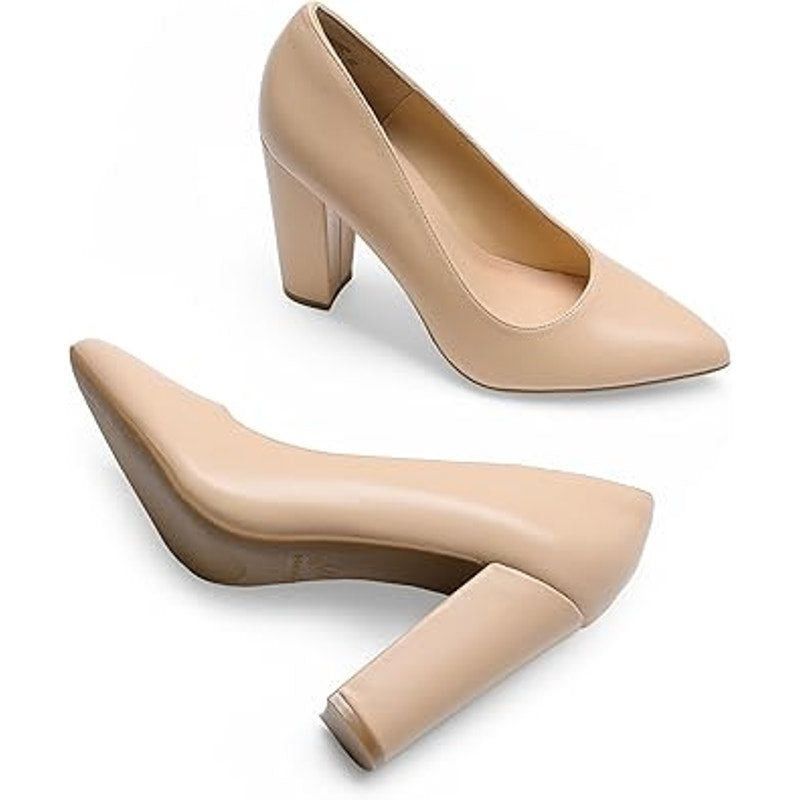 Other New Dream Pairs Women's 7.5 Tan Pointy Toe Block Heel Pumps Size US 7.5 / IT 37.5 - 5 Thumbnail