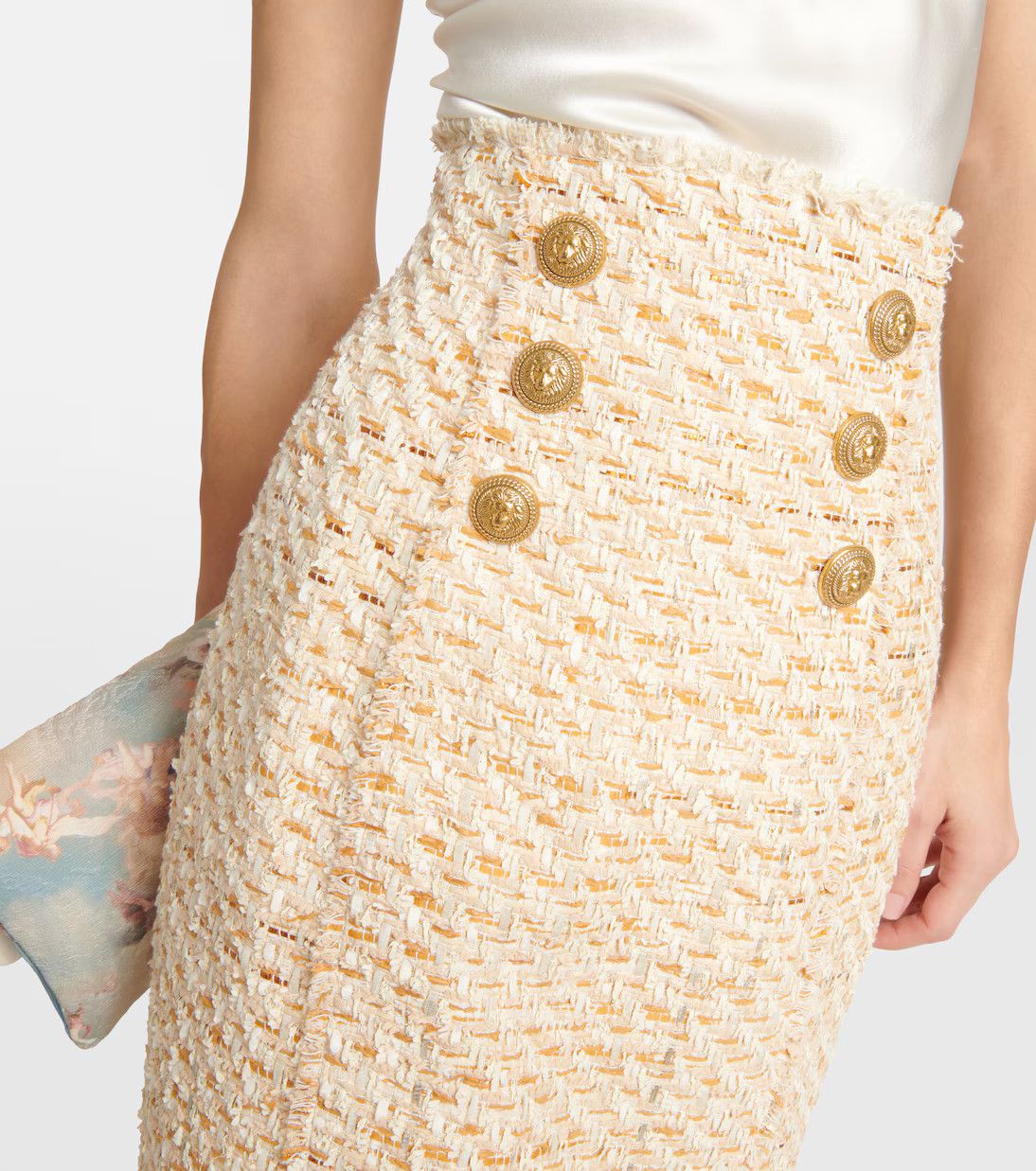 Balmain o1y0625 Midi Skirt in Beige Size 32" / US 10 / IT 46 - 4 Thumbnail