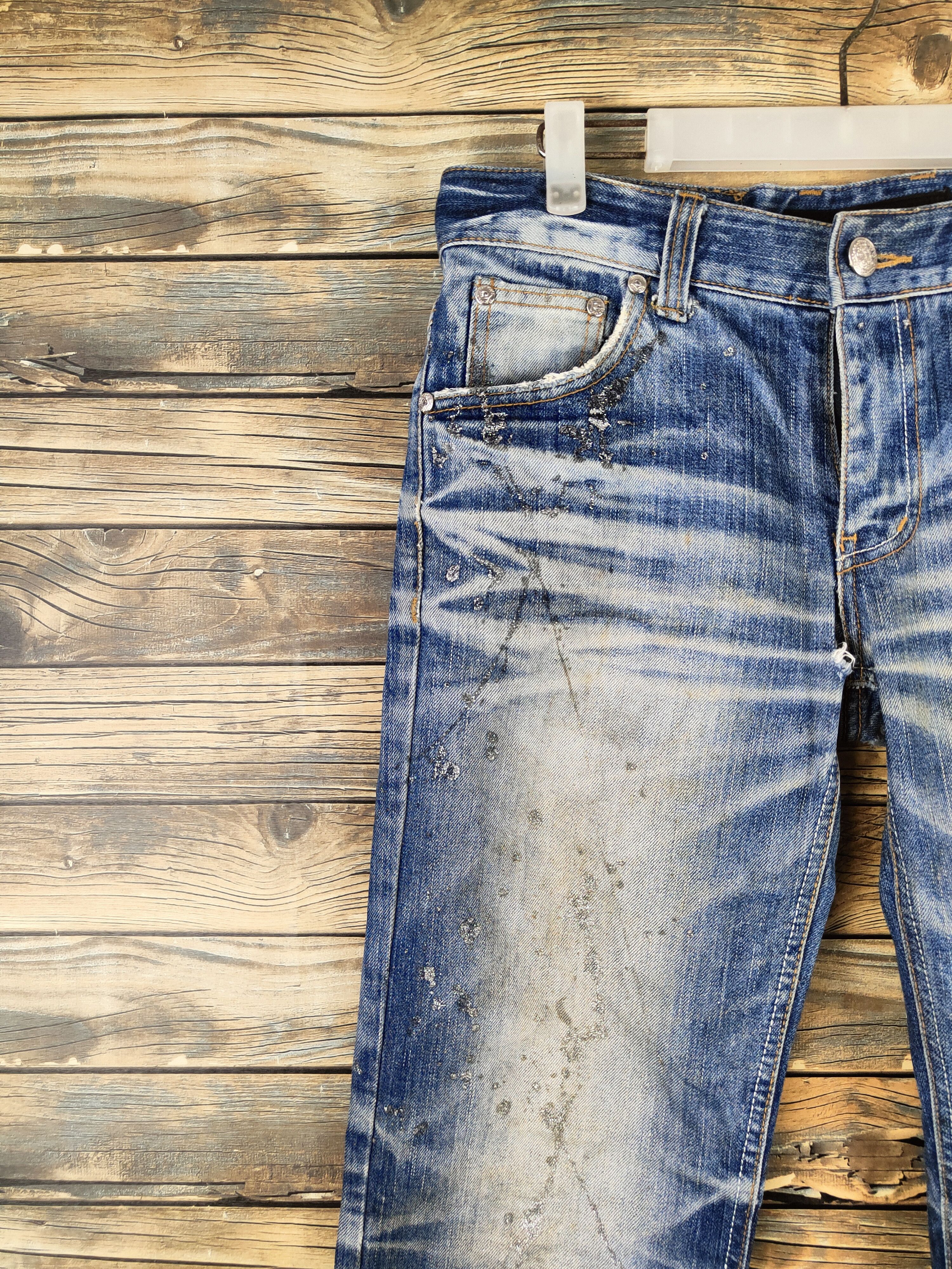 Japanese Brand DL Lagust Dark Blue Distressed Ripped Jeans #46-089 Size 34" / US 12 / IT 48 - 3 Thumbnail