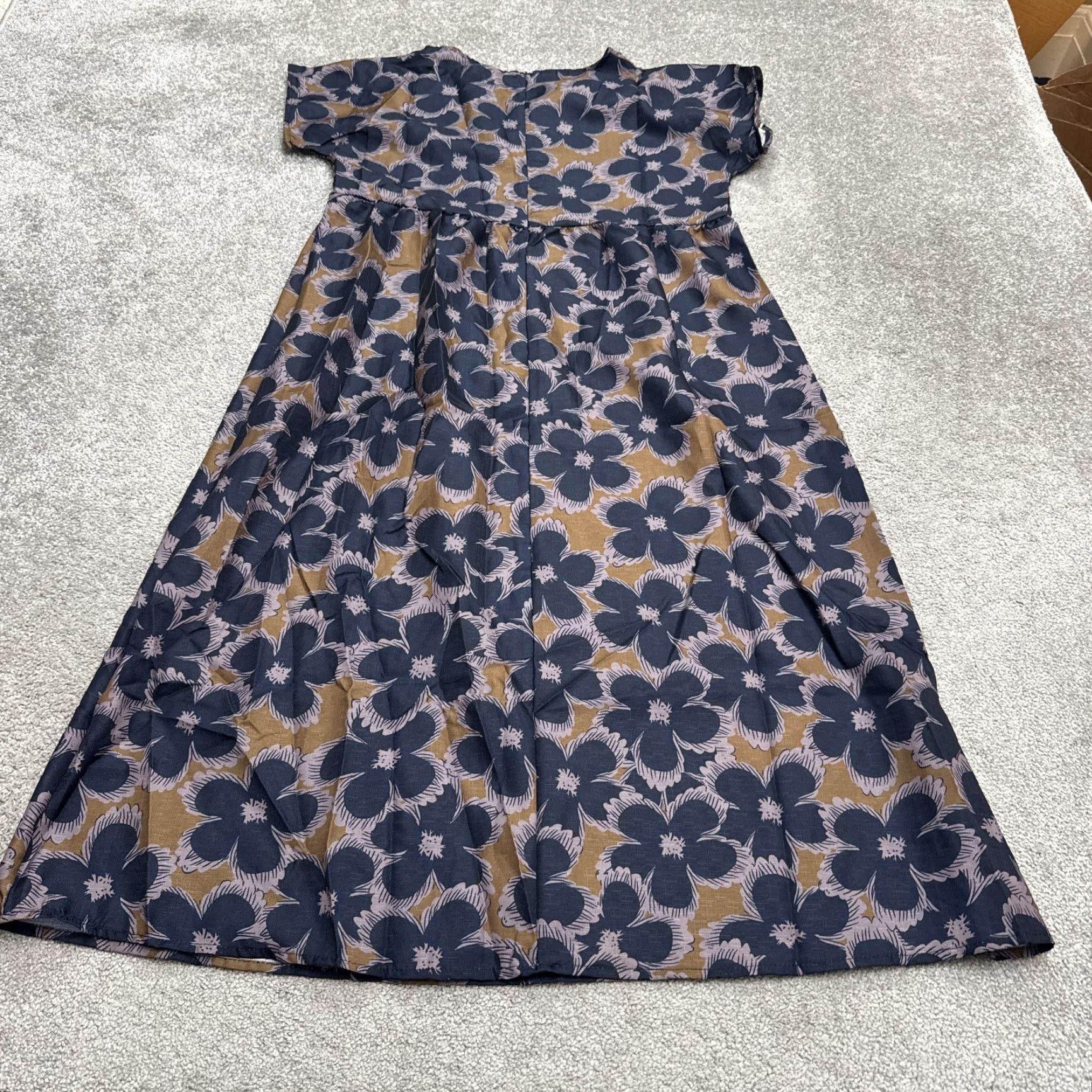 Vintage Unbranded Floral Maxi Dress Womens 2XL Blue Brown Short Sleeve Casual Boho NWOT Dress Length: Long Size 40" / US 18 - 2 Thumbnail