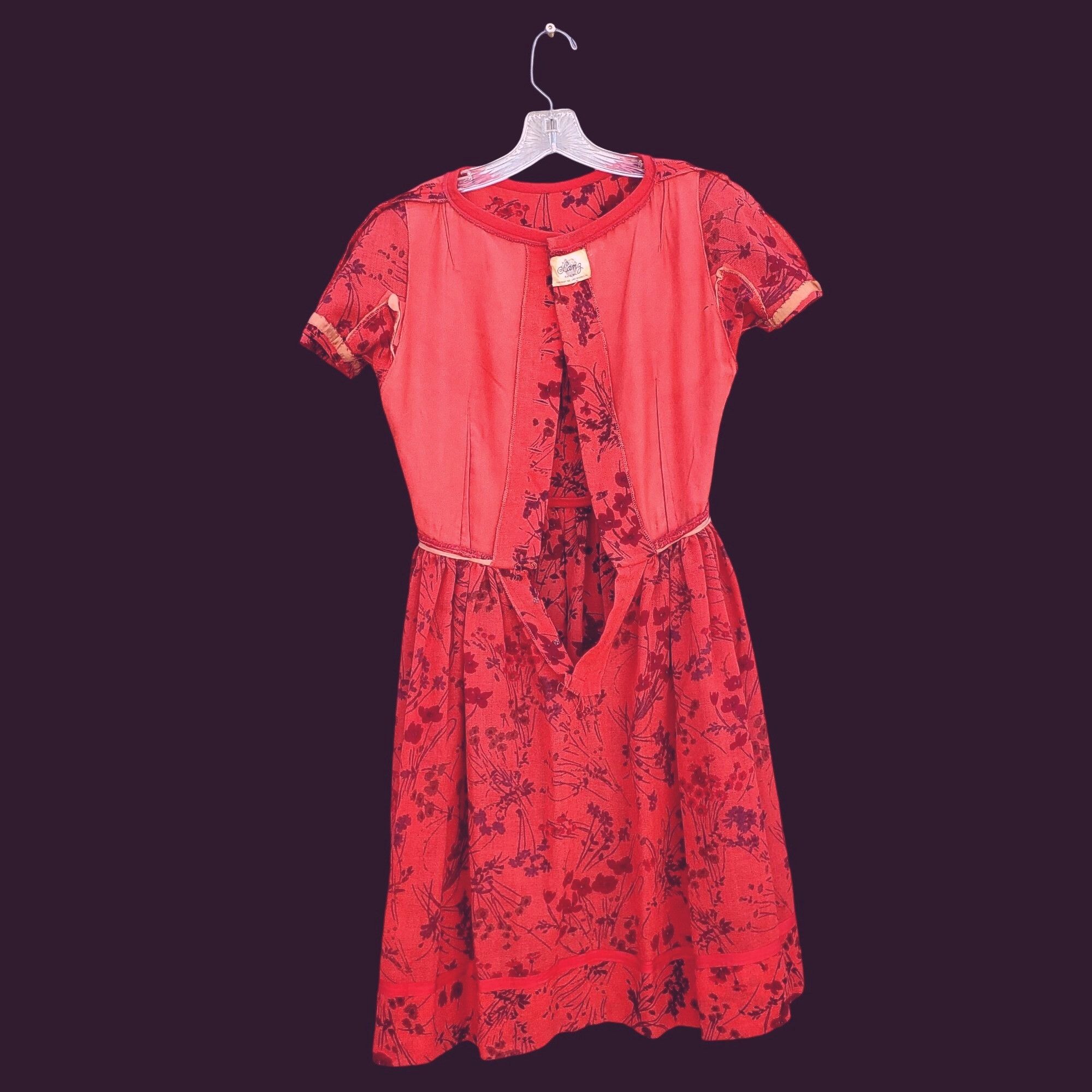 Vintage Vintage Lanz Dress 60s Fit and Flare XS Red Floral Wool Line Size XS / US 0-2 / IT 36-38 - 12 Thumbnail