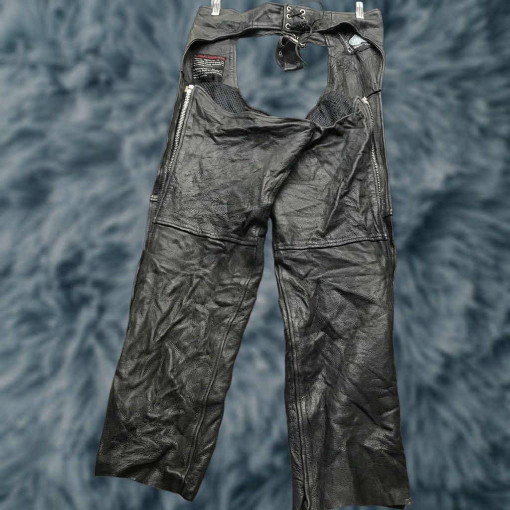 Chaps VINTAGE Himalaya Motor Bikewear Leather Pants Mens M Black Size US 31 - 1 Thumbnail
