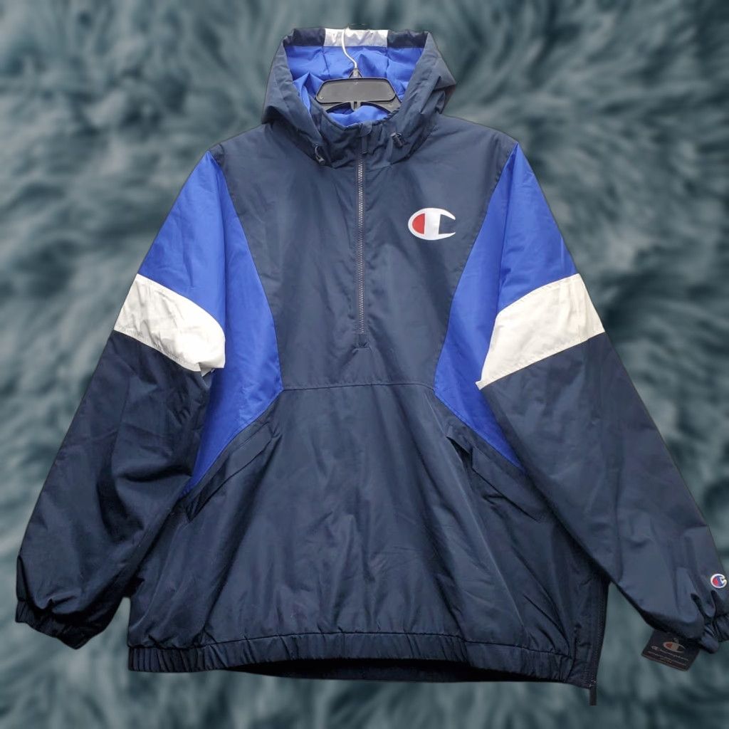 Champion Champion Windbreaker Jacket Mens 2XL Multicolor Hooded Half Zip Athletic Wear Snappy Breathable Pockets Shirt Style 90s? Size US XXL / EU 58 / 5 - 1 Thumbnail