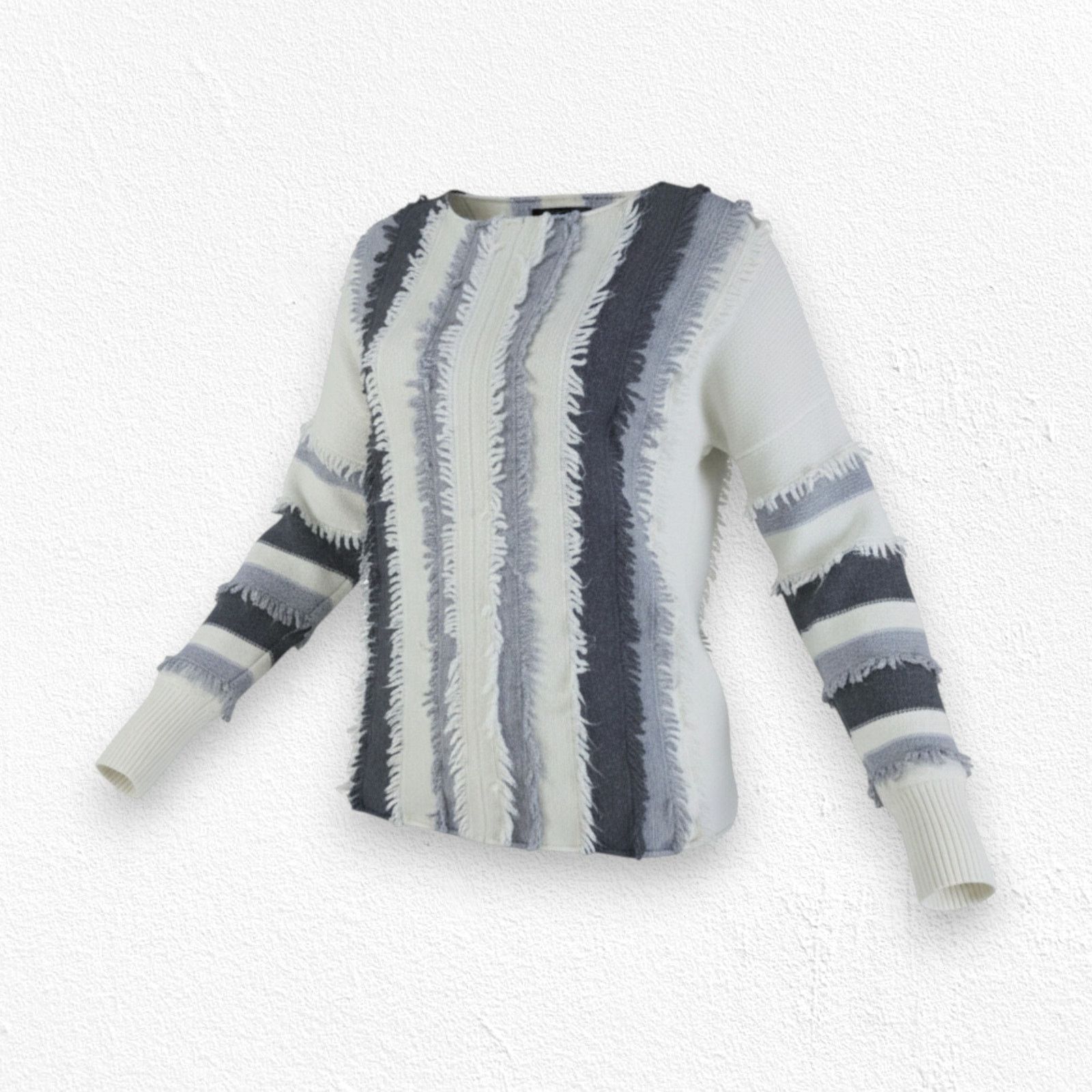 Vince Camuto Vince Camuto White Gray Fringe Sweater Size XS Size XS / US 0-2 / IT 36-38 - 1 Thumbnail