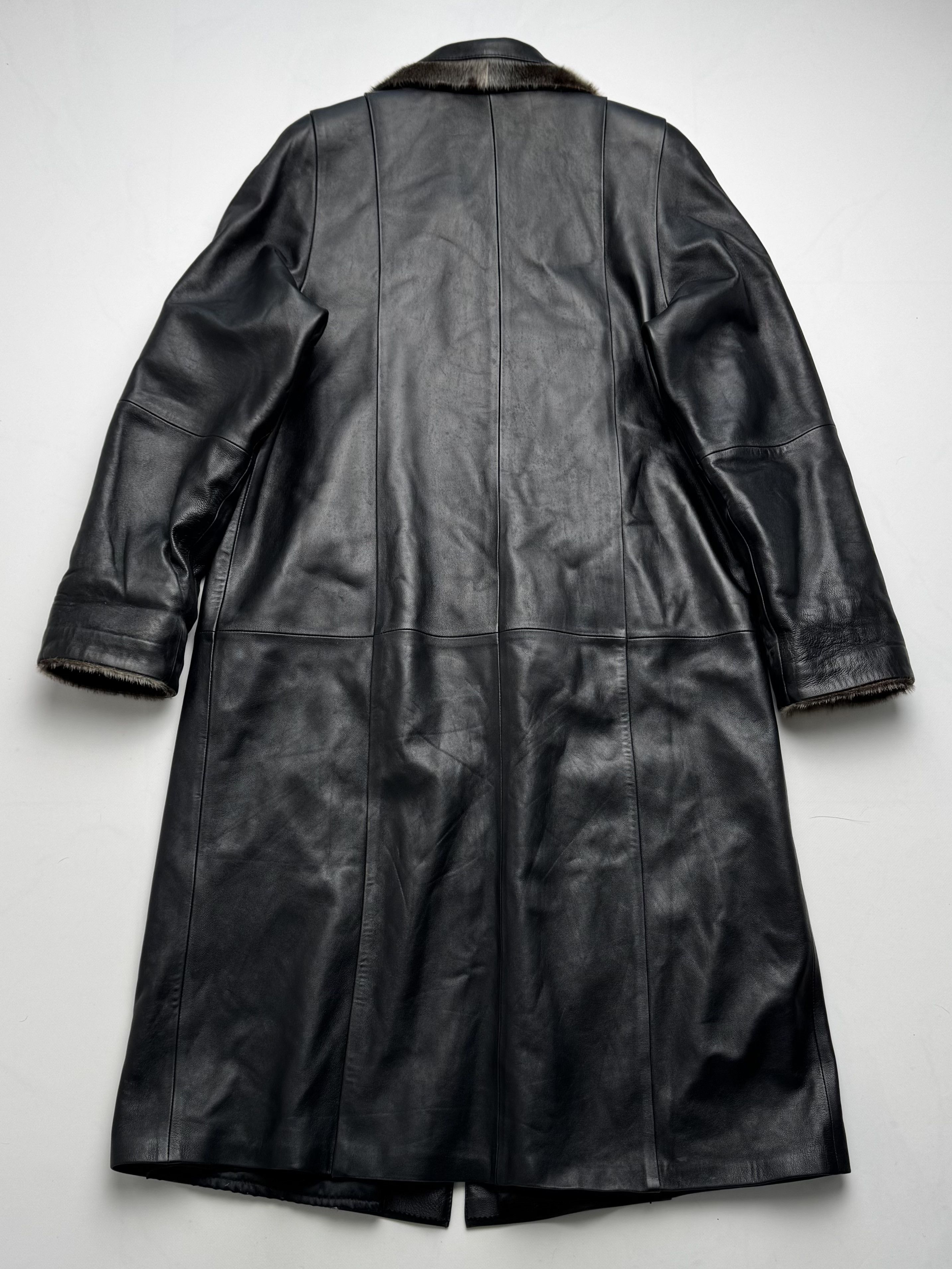 Vintage Vintage Black Leather Coat Long Button Up Shearling Collar Size L / US 10 / IT 46 - 12 Thumbnail