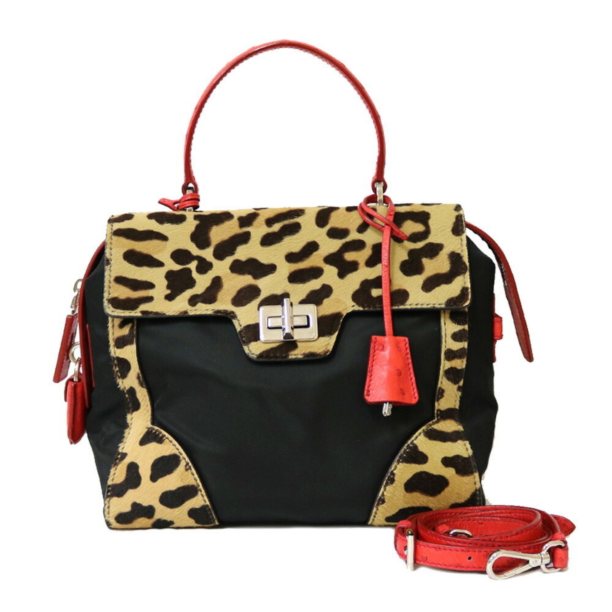 image of Prada Shoulder Bag Nylon Black Ladies Handbag Leopard Brb01000000002761, Women's
